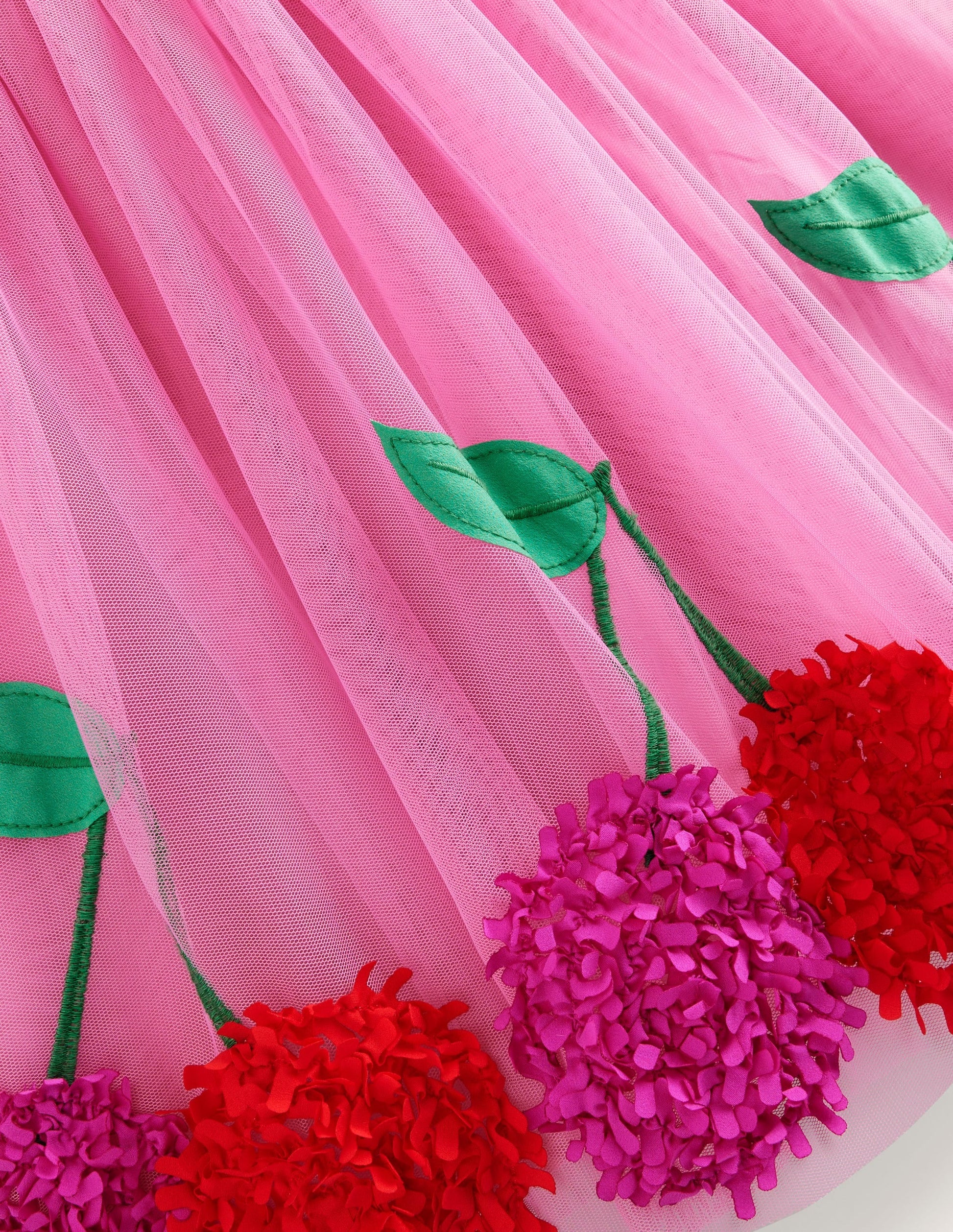 Jersey Tulle Appliqué Dress-Pink Cherries-3