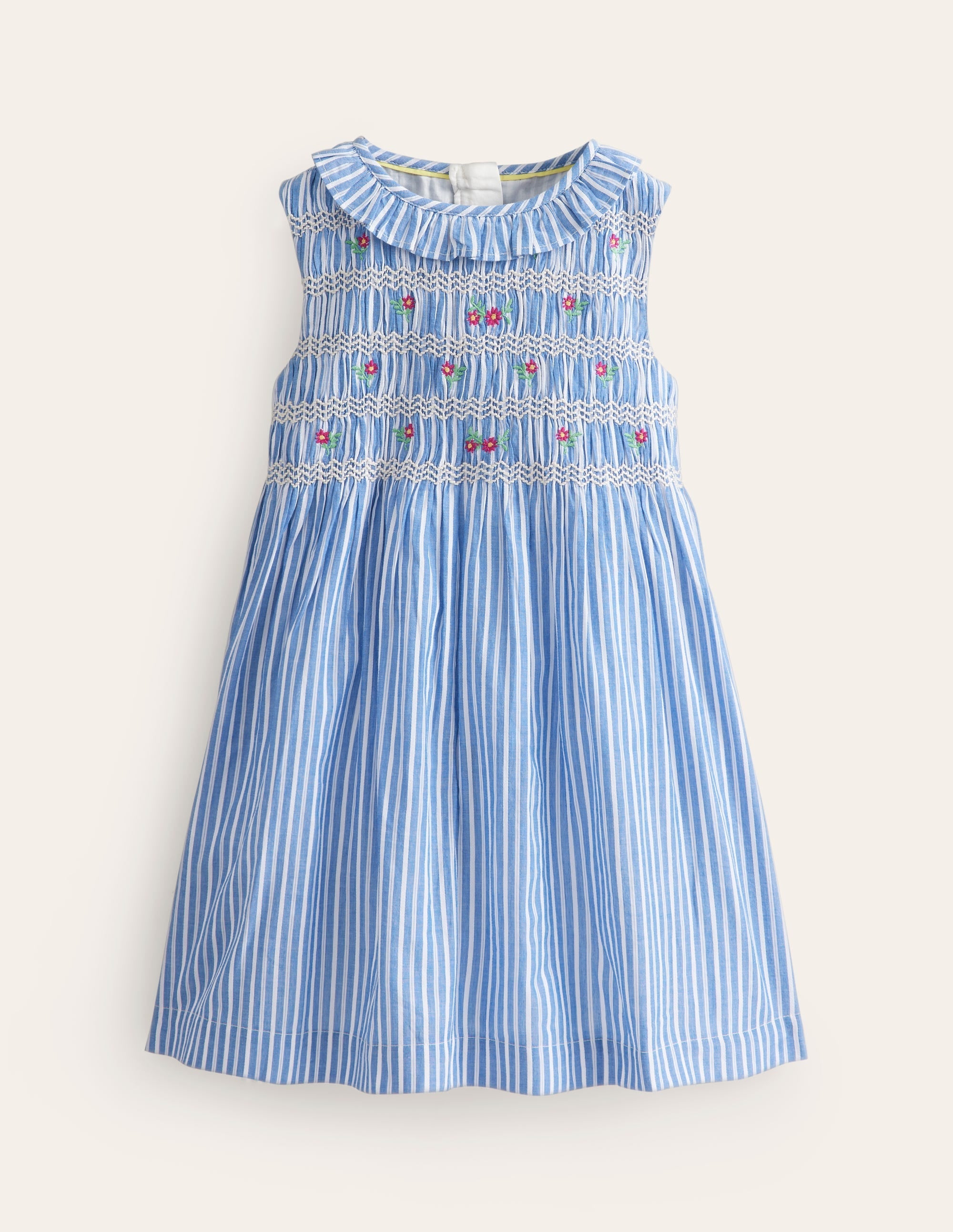Smocked Bodice Dress-Mid Blue Leno Stripe - Image 1