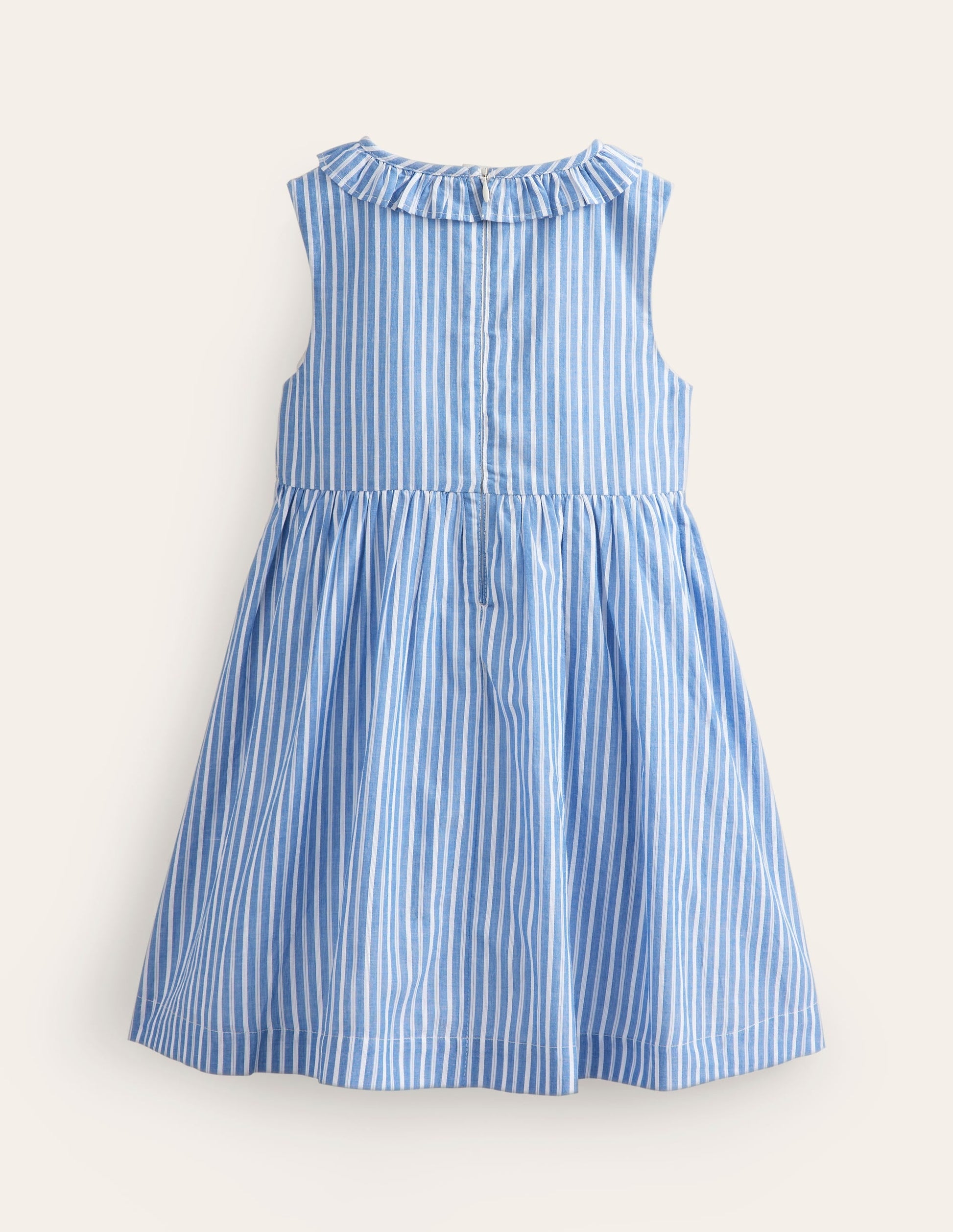 Smocked Bodice Dress-Mid Blue Leno Stripe-2
