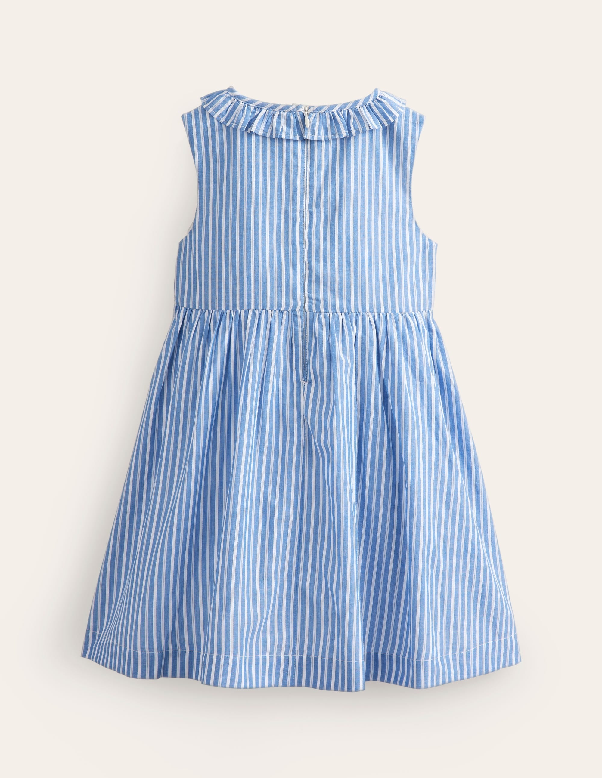Smocked Bodice Dress-Mid Blue Leno Stripe - Image 2