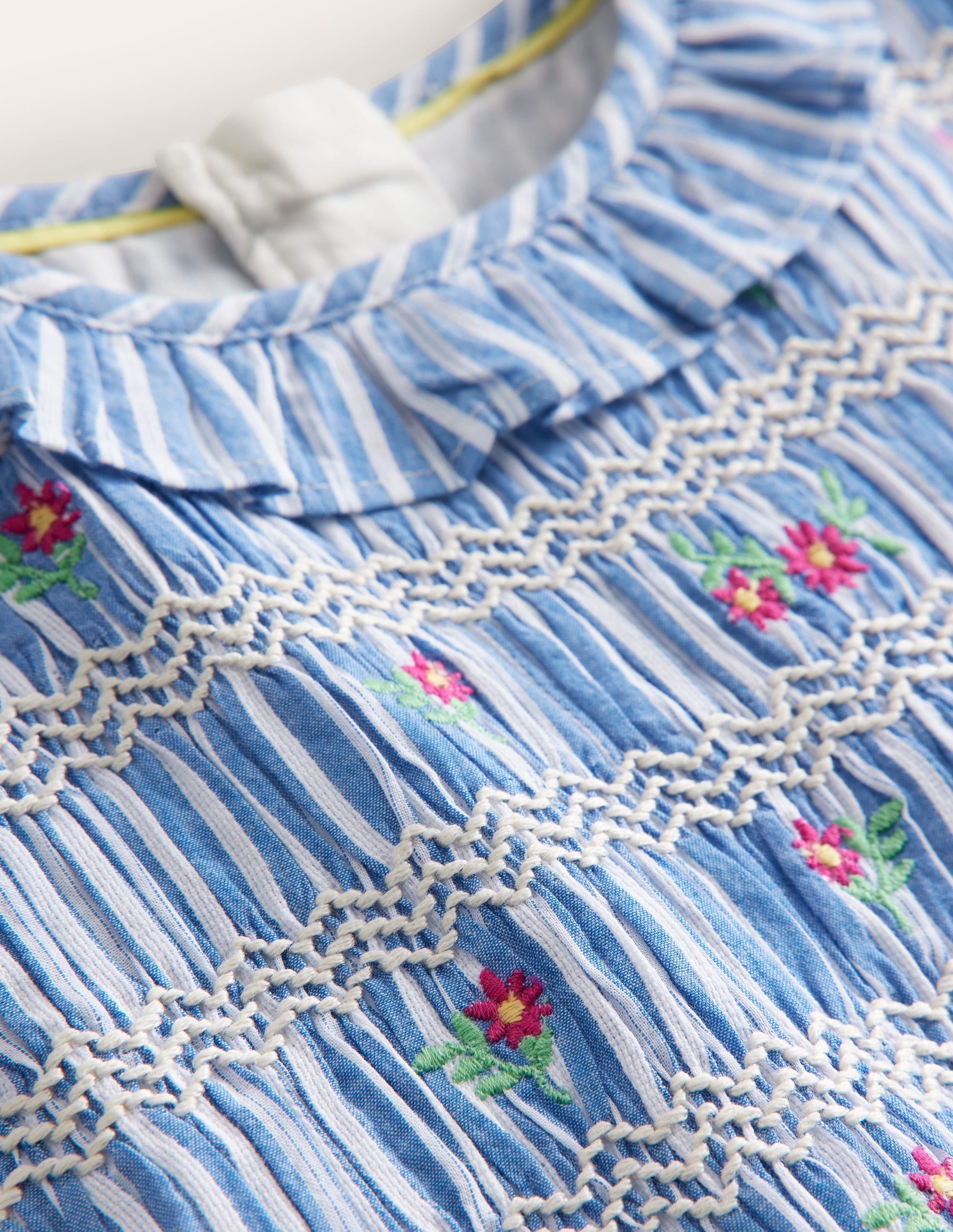 Smocked Bodice Dress-Mid Blue Leno Stripe - Image 3
