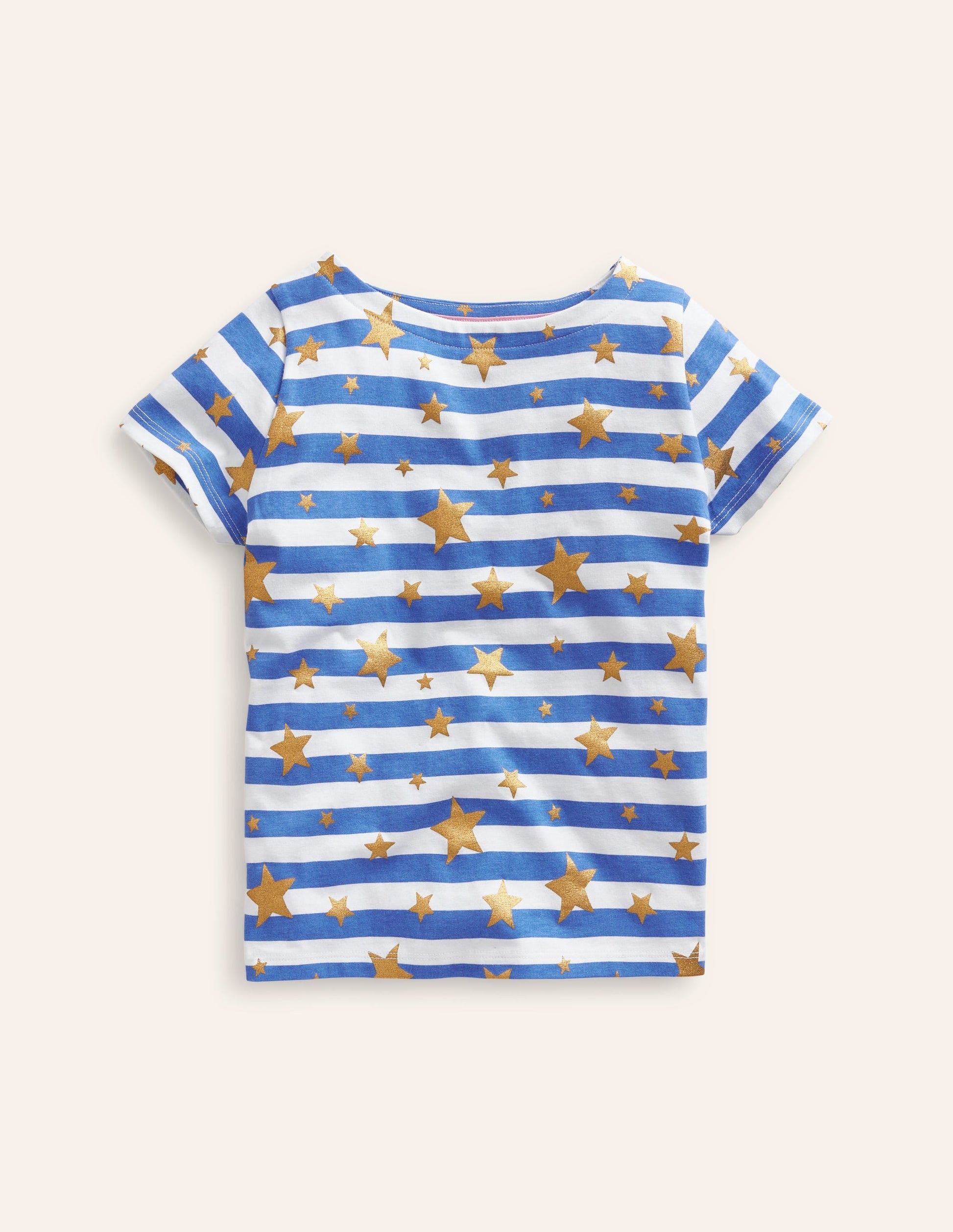 Short Sleeve Fun Breton-Ivory/ Peacock Plume Foil Star-1