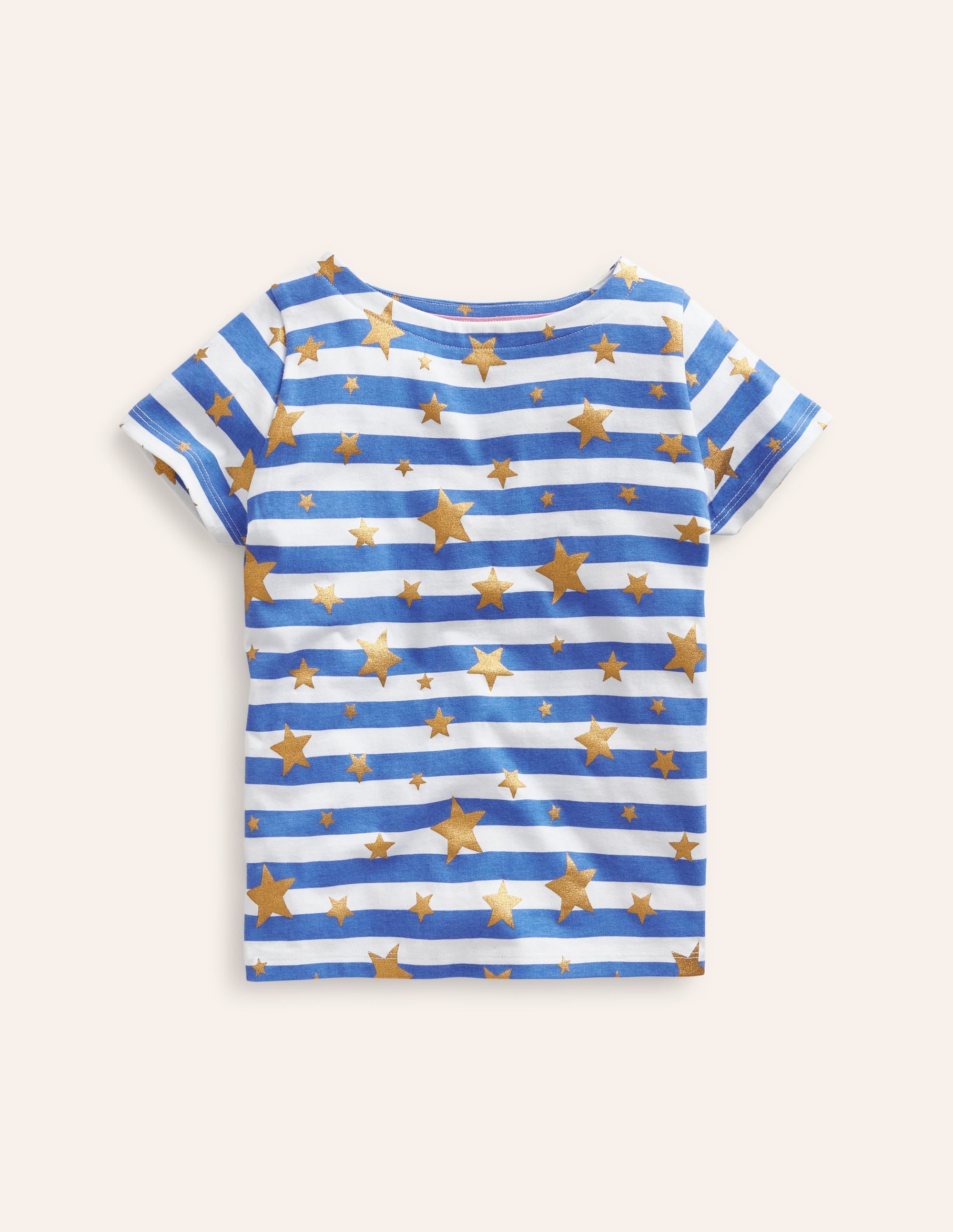 Short Sleeve Fun Breton-Ivory/ Peacock Plume Foil Star - Image 1