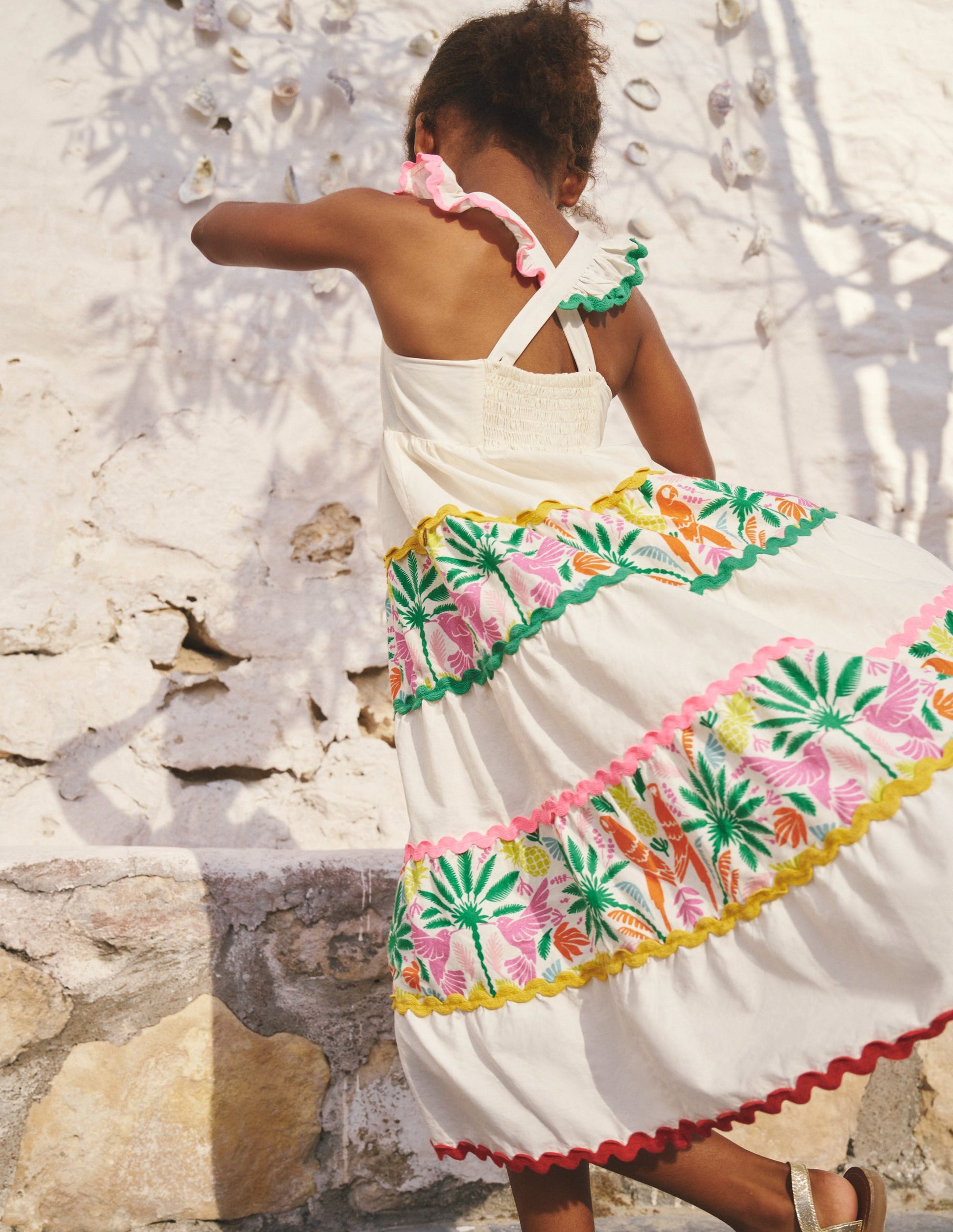 Tiered Twirly Ric Rac Dress-Multi Rainbow Palm-4