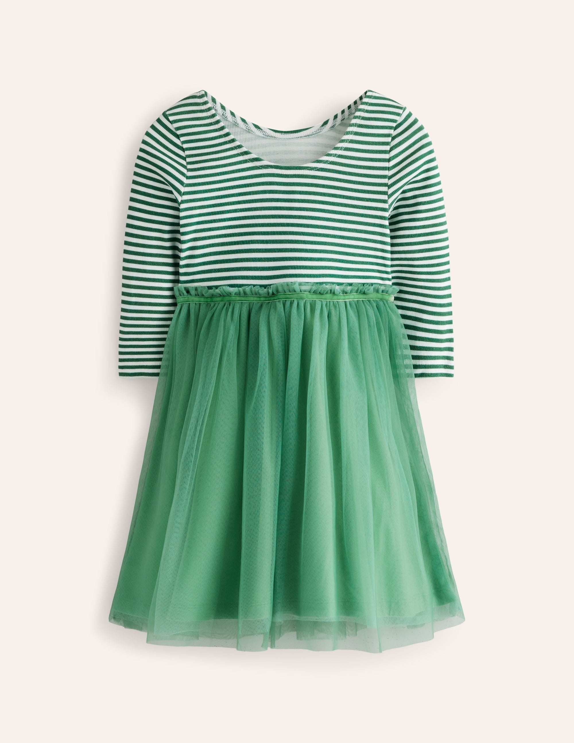 Rib Jersey Tulle Dress-Green - Image 2