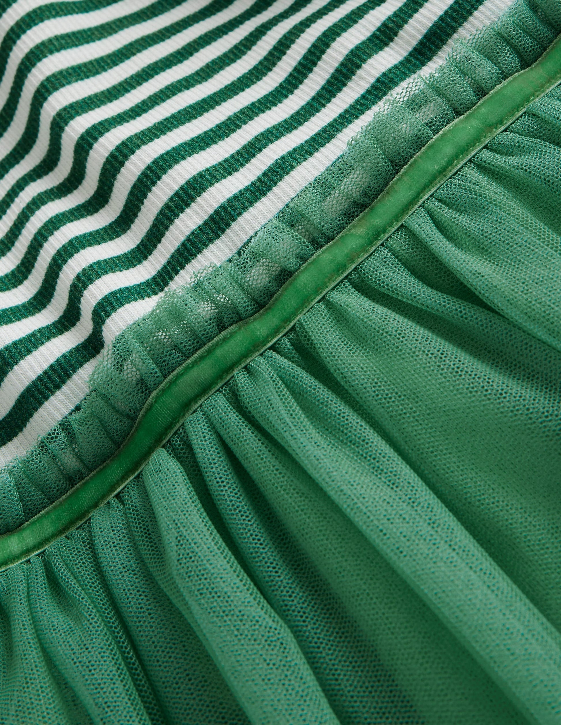 Rib Jersey Tulle Dress-Green-3