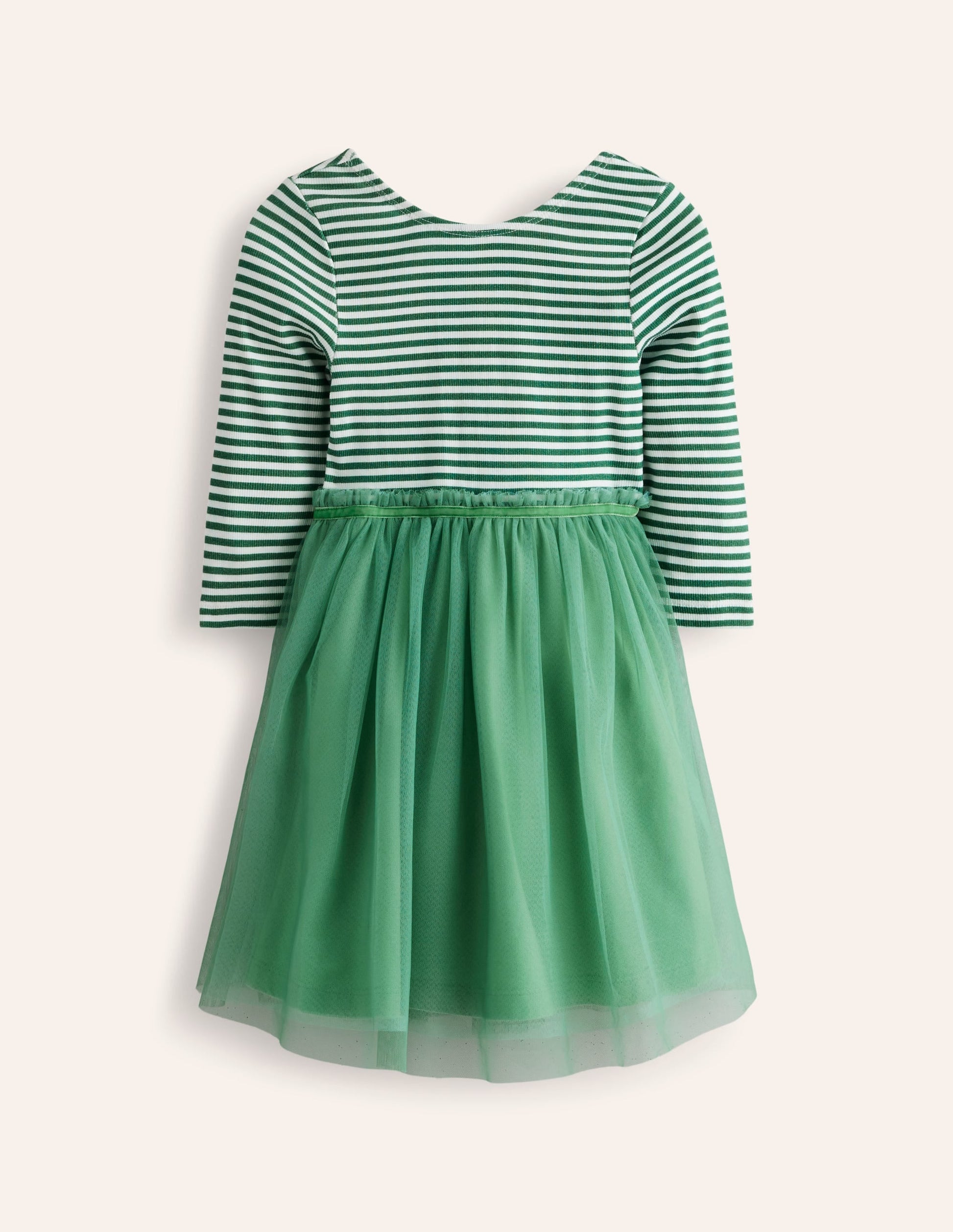 Rib Jersey Tulle Dress-Green-1