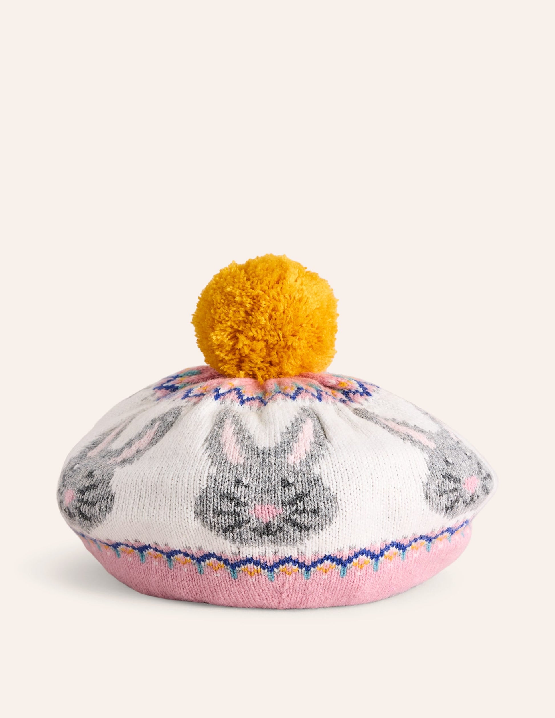 Fair Isle Knitted Beret-Vintage Pink Bunnies-3