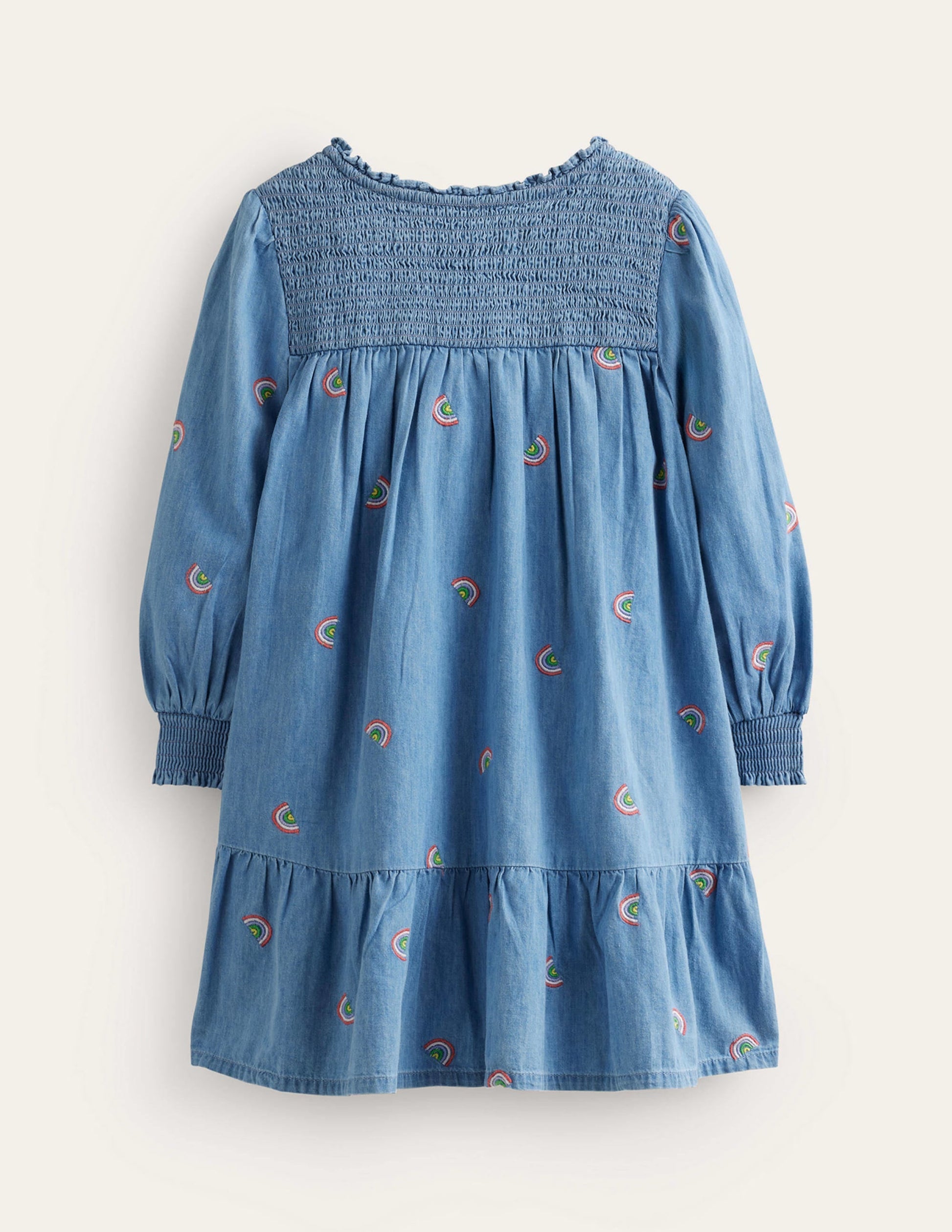 Embroidered Shirred Dress-Scattered Rainbow Embroidery-2