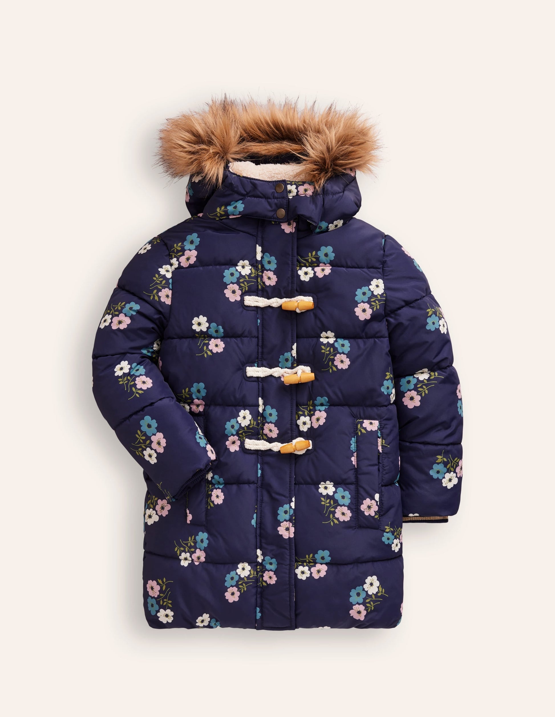 Longline Padded Coat-College Navy Posy-1