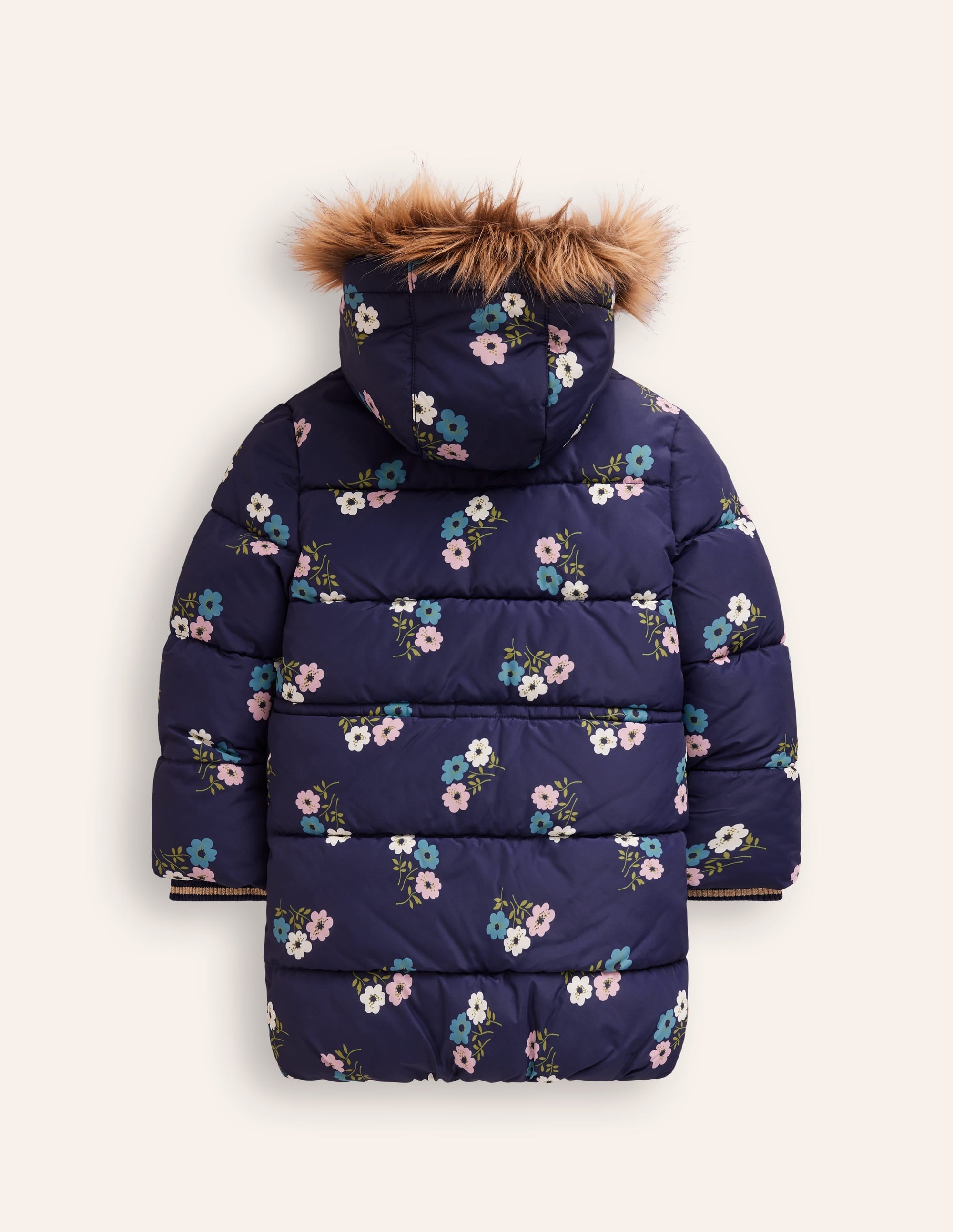 Longline Padded Coat-College Navy Posy - Image 2