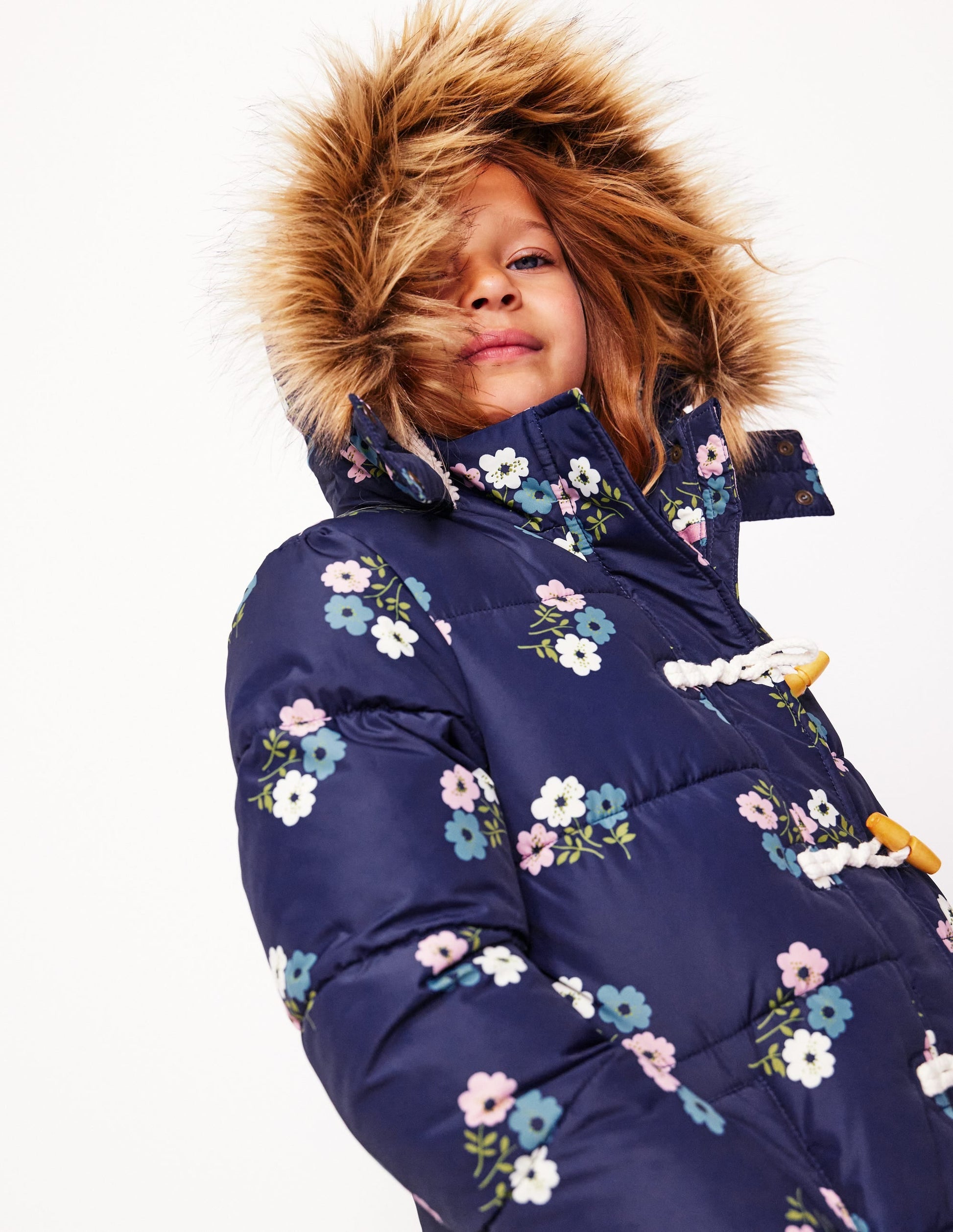 Longline Padded Coat-College Navy Posy-7
