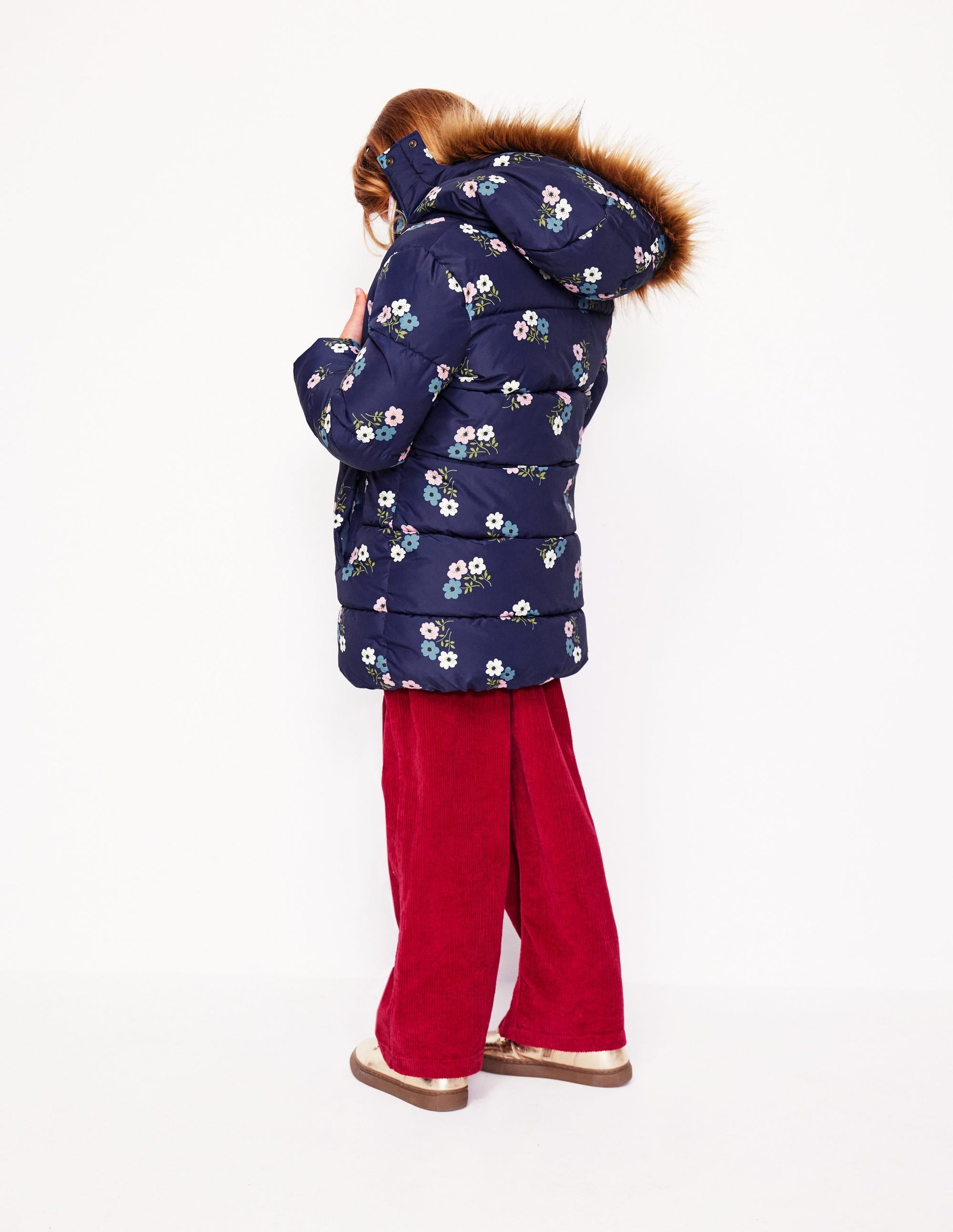 Longline Padded Coat-College Navy Posy-8