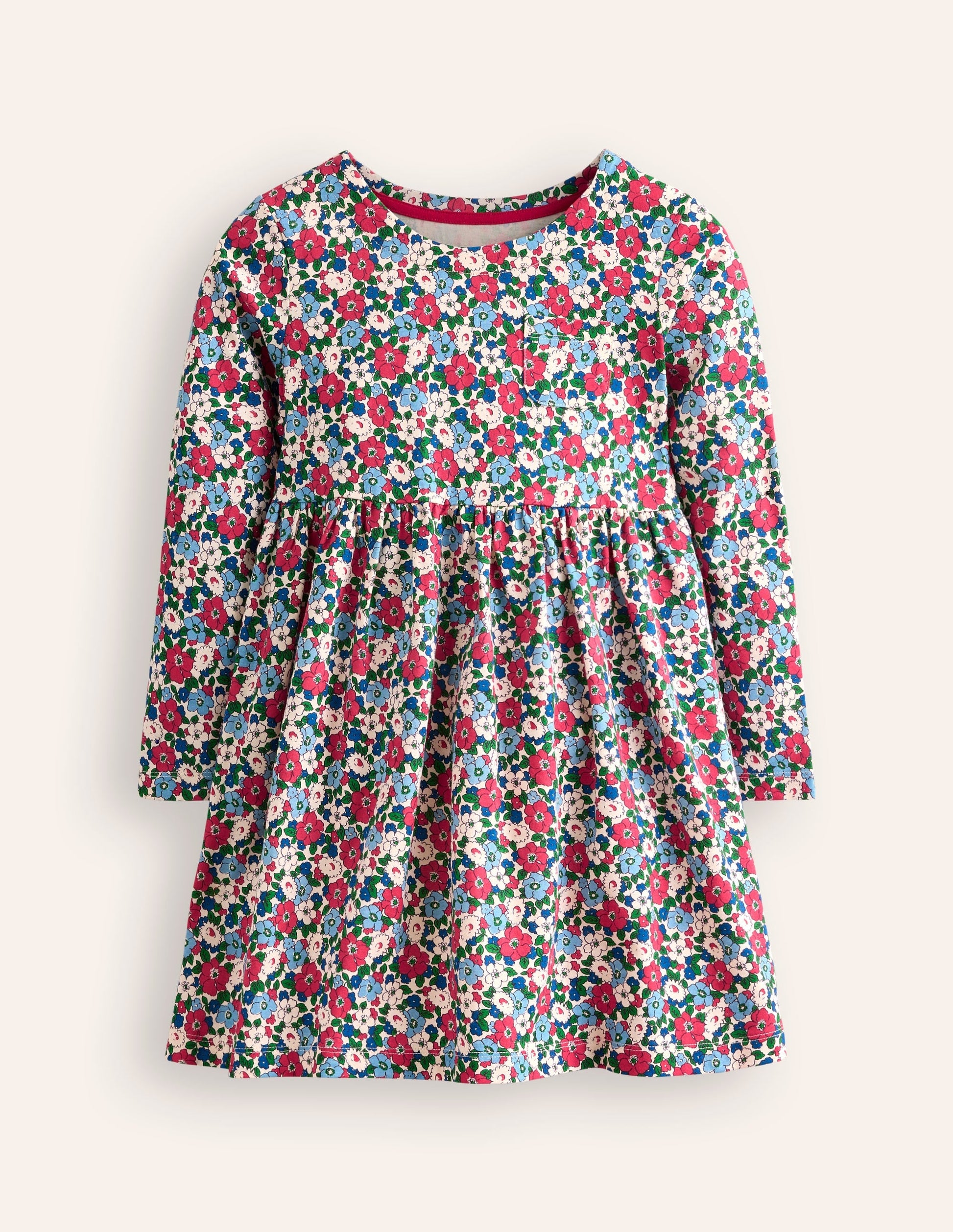 Long-Sleeved Fun Jersey Dress-Glacier Blue Winter Floral-1