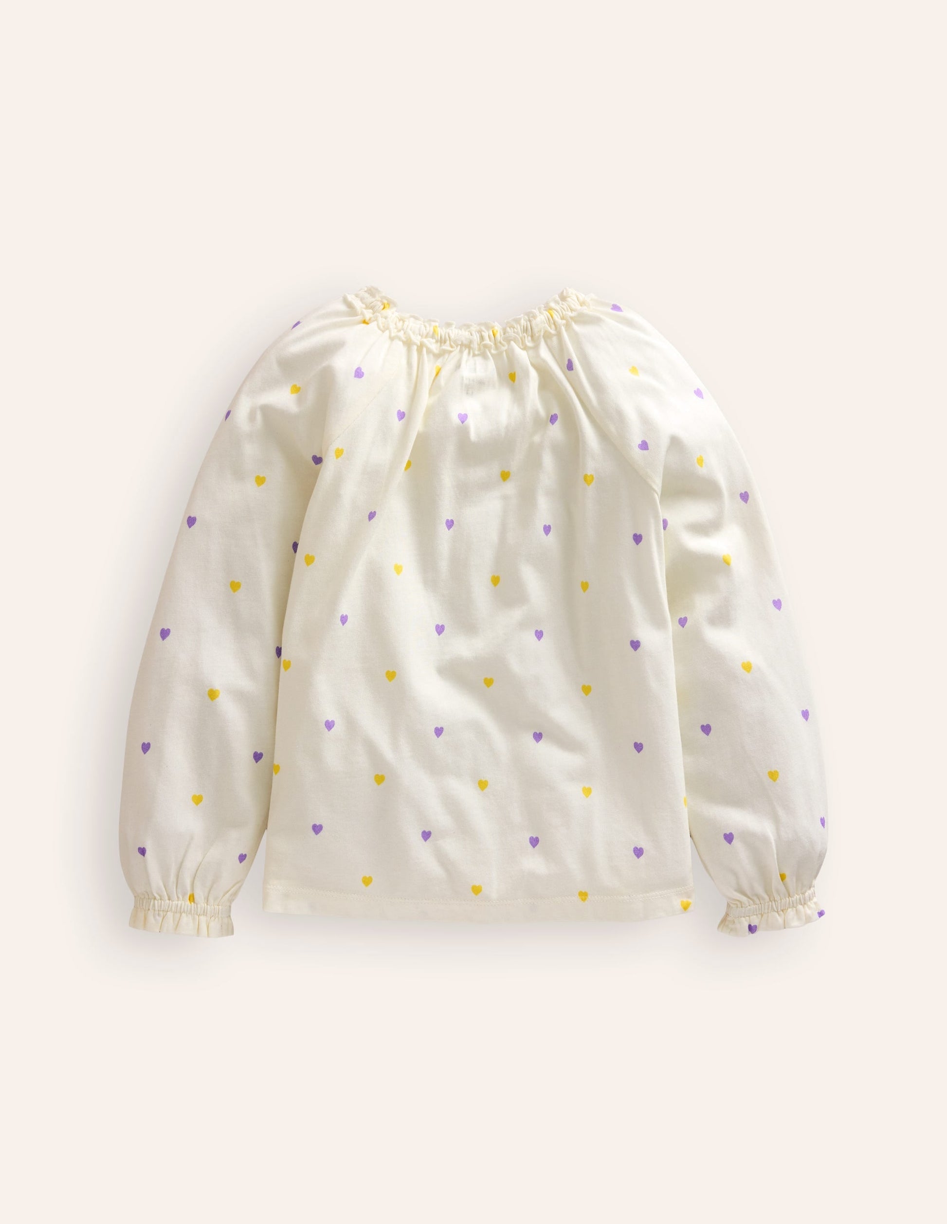 Frill Neck Jersey Blouse-Ivory Little Hearts-2