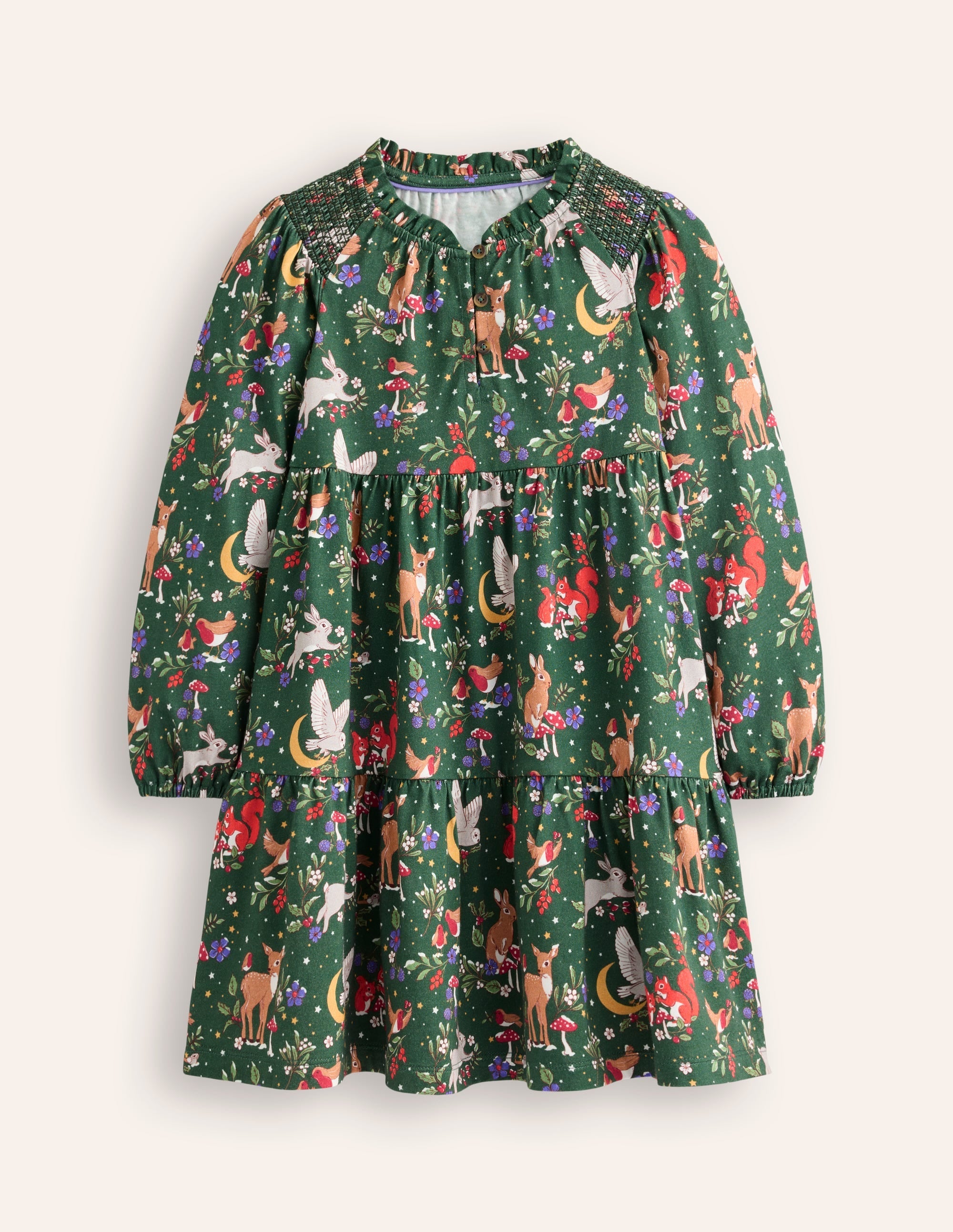 Tiered Jersey Dress-Pine Festive Woodland - Image 1