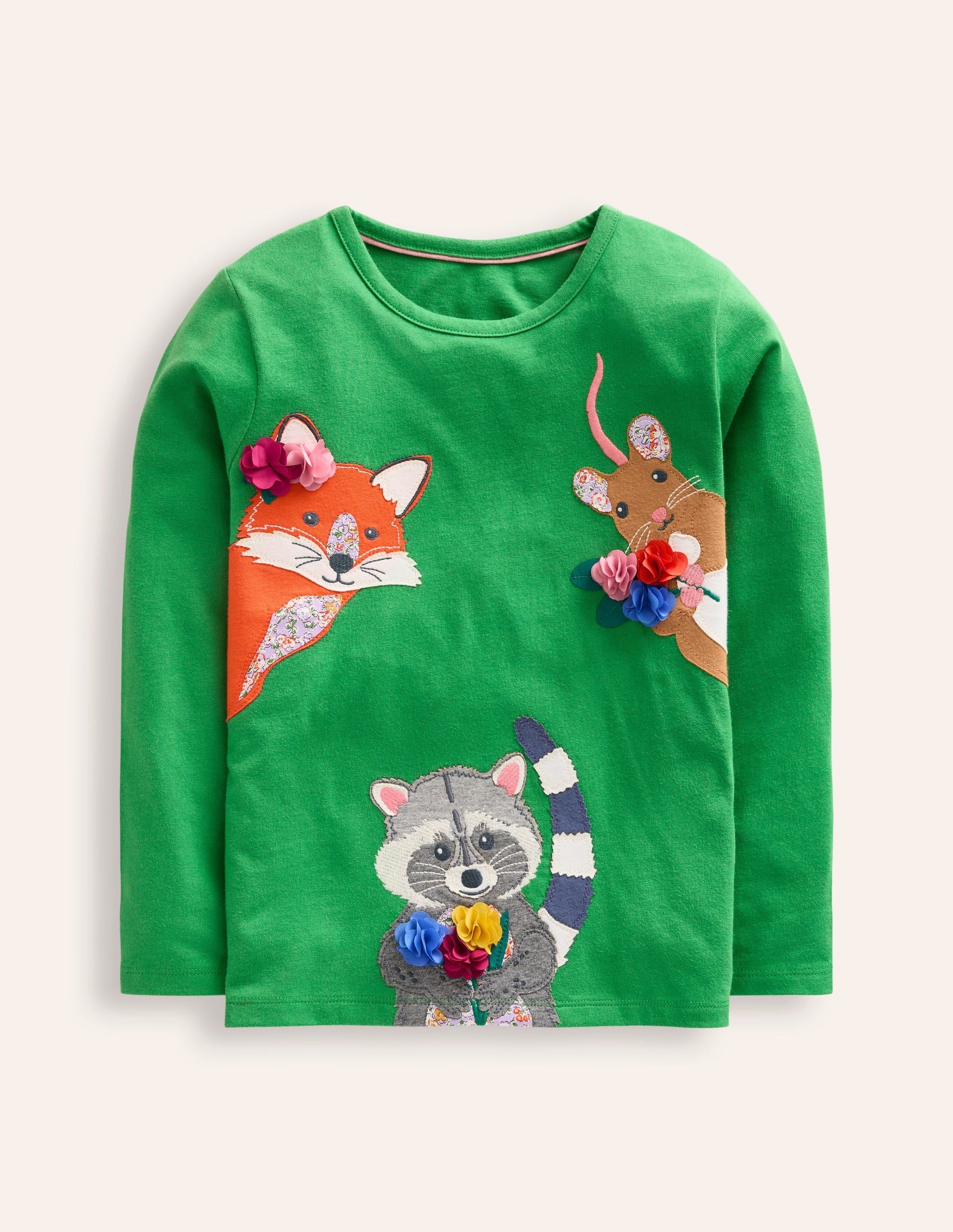 Appliqué Long Sleeve Top-Iguana Green Woodland Animals-1