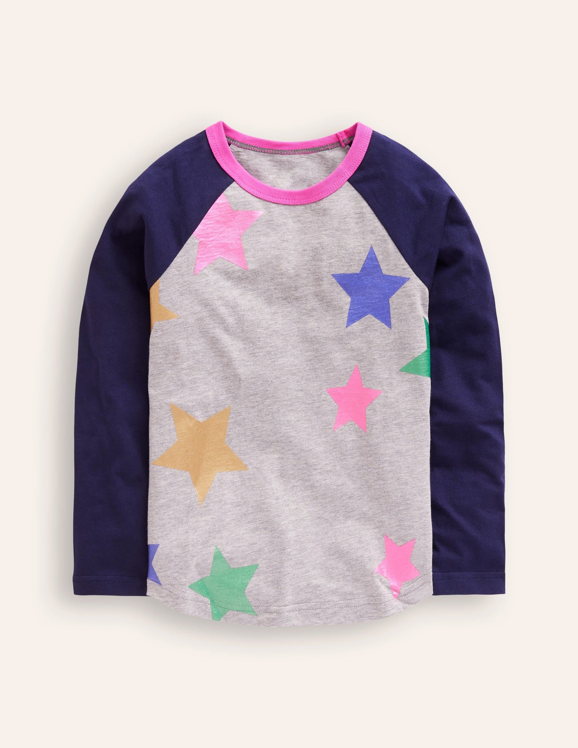 Colourblock Raglan T-shirt-College Navy/Grey Marl Stars-1