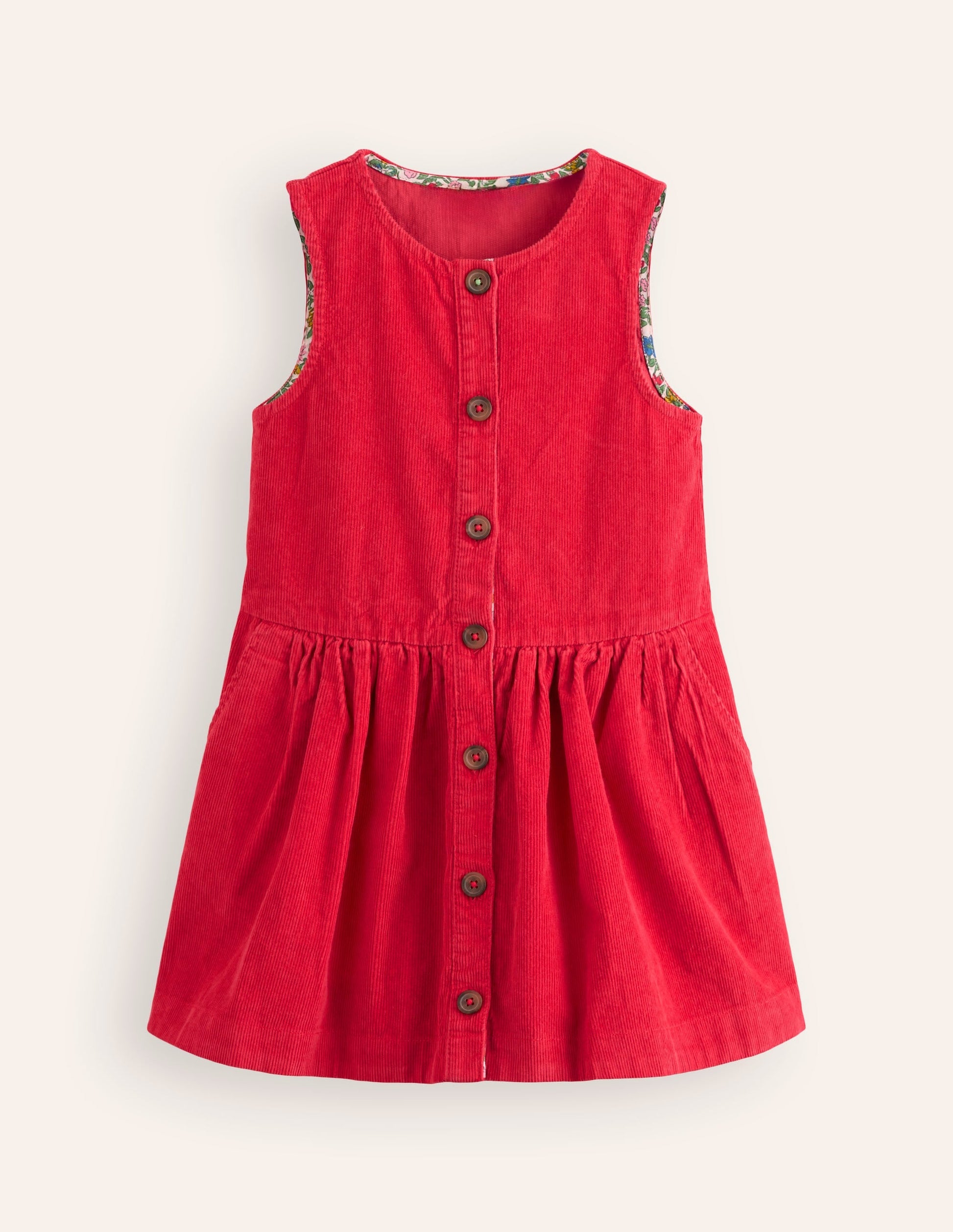 Button Through Pinafore Dress-Scarlet Red Cord-1