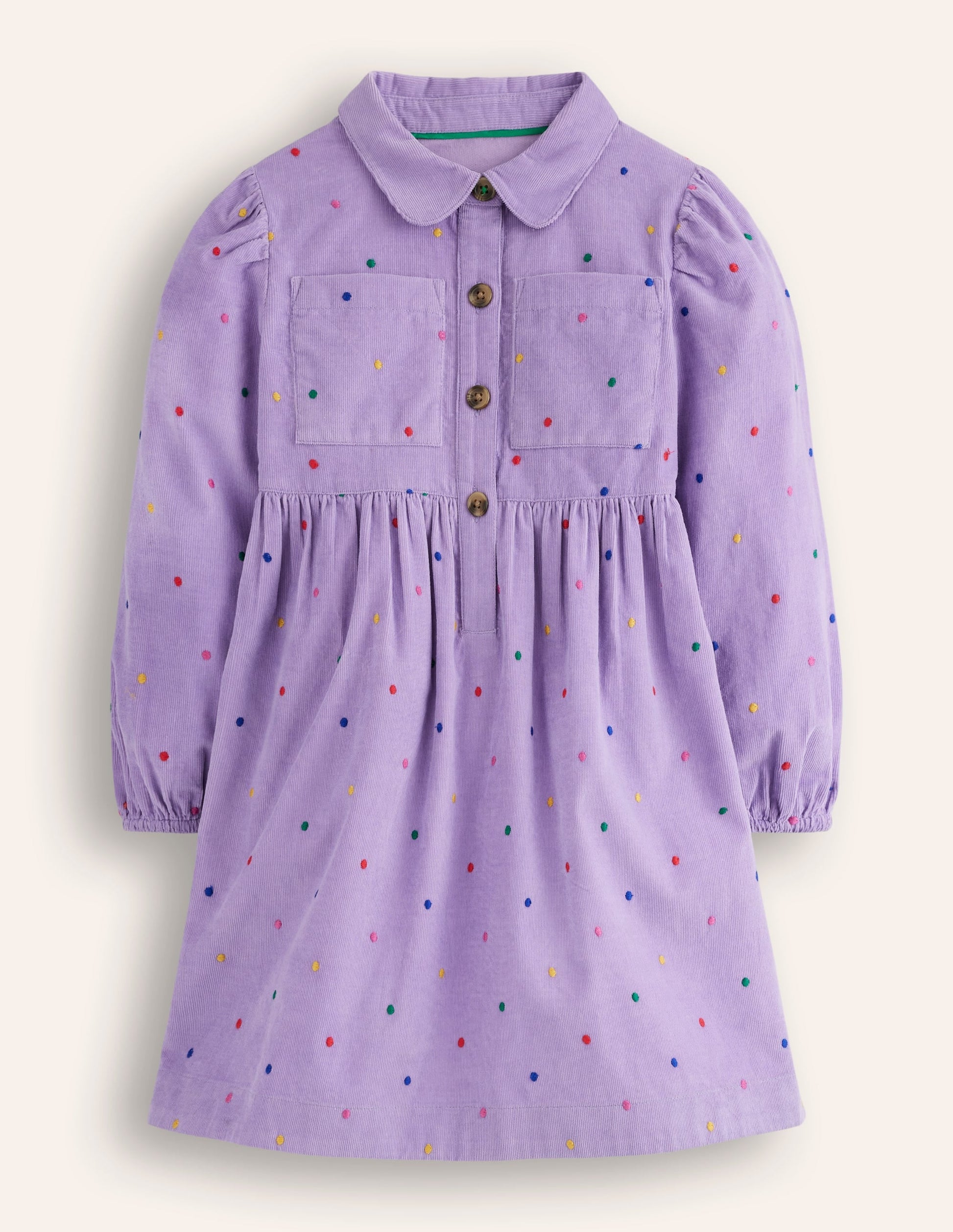 Puff Sleeve Shirt Dress-Aster Purple Embroidered Spot-1