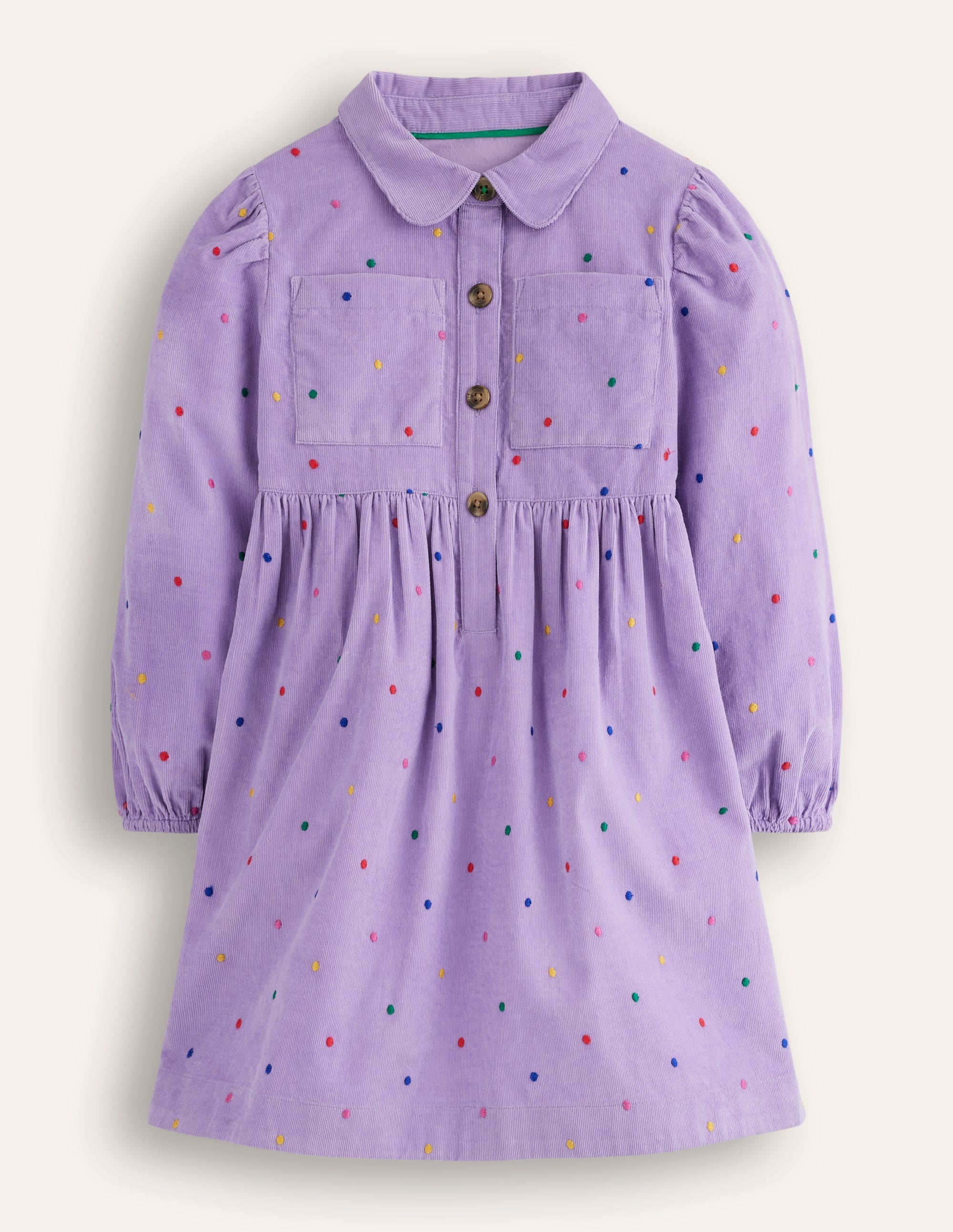 Puff Sleeve Shirt Dress-Aster Purple Embroidered Spot - Image 1