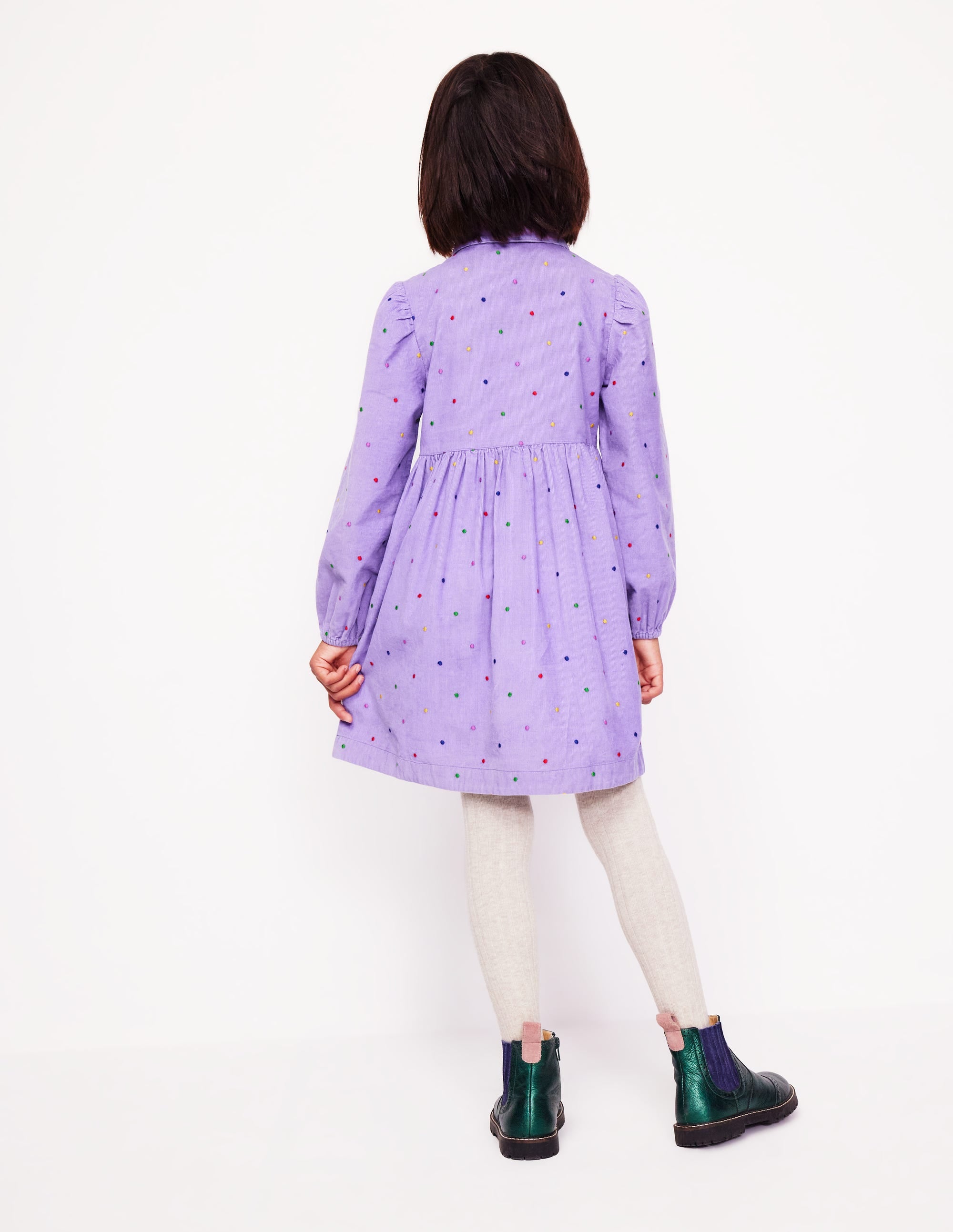 Puff Sleeve Shirt Dress-Aster Purple Embroidered Spot - Image 5