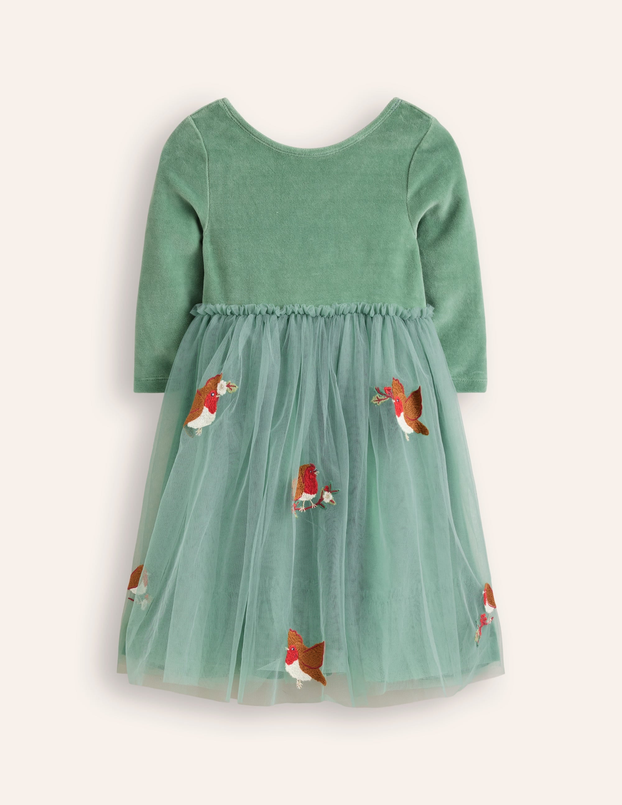 Velvet Tulle Appliqué Dress-Eucalyptus Robins - Image 1