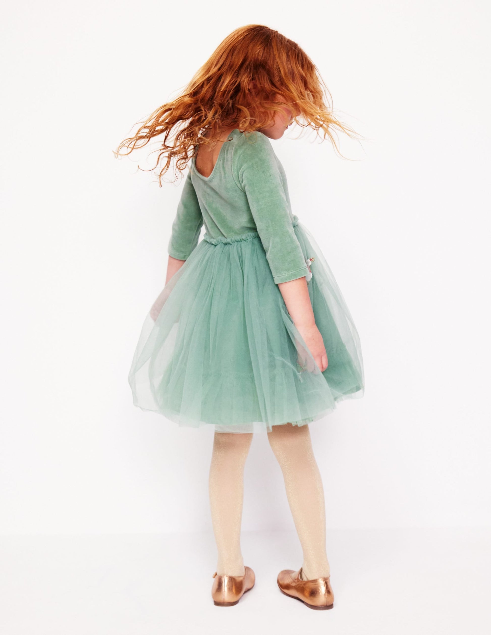 Velvet Tulle Appliqué Dress-Eucalyptus Robins-7