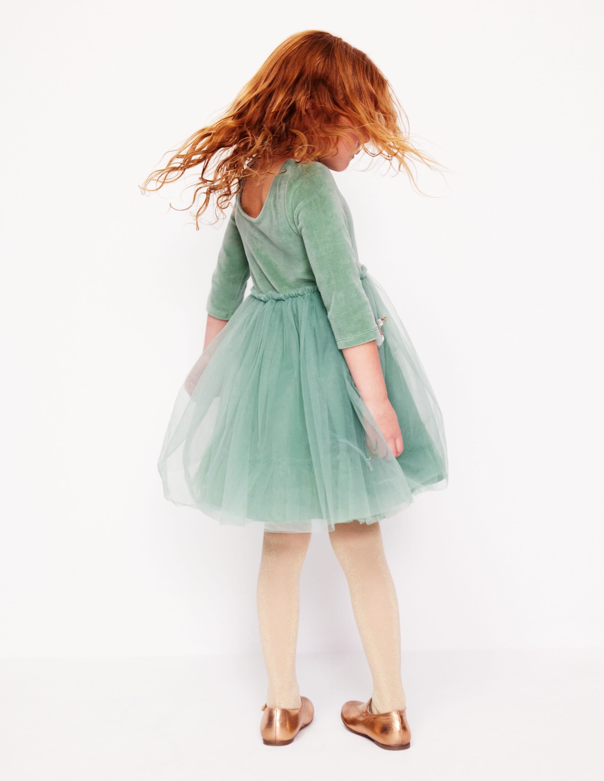 Velvet Tulle Appliqué Dress-Eucalyptus Robins - Image 7