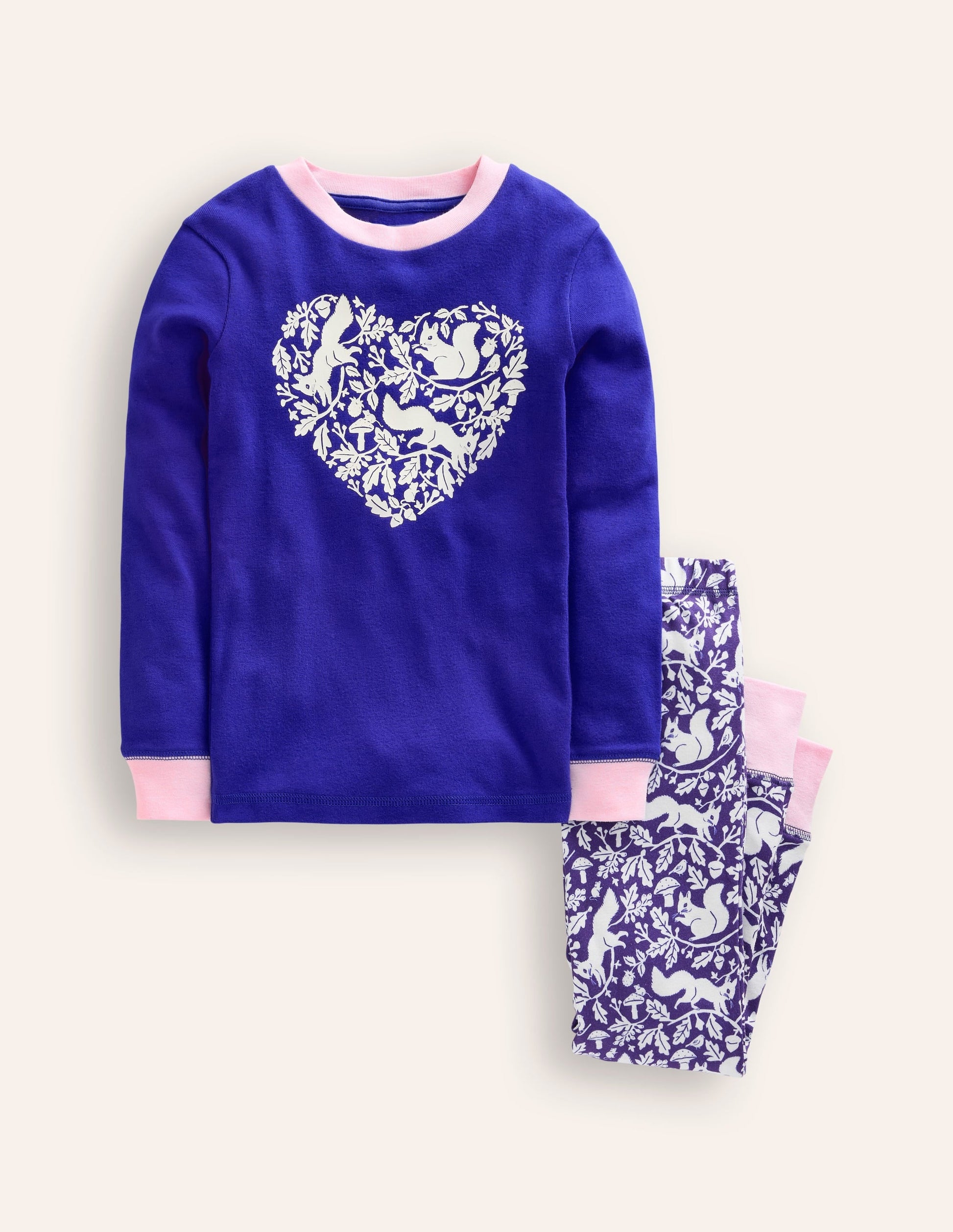 Snug Long John Pyjamas-Sapphire Blue Squirrel-1