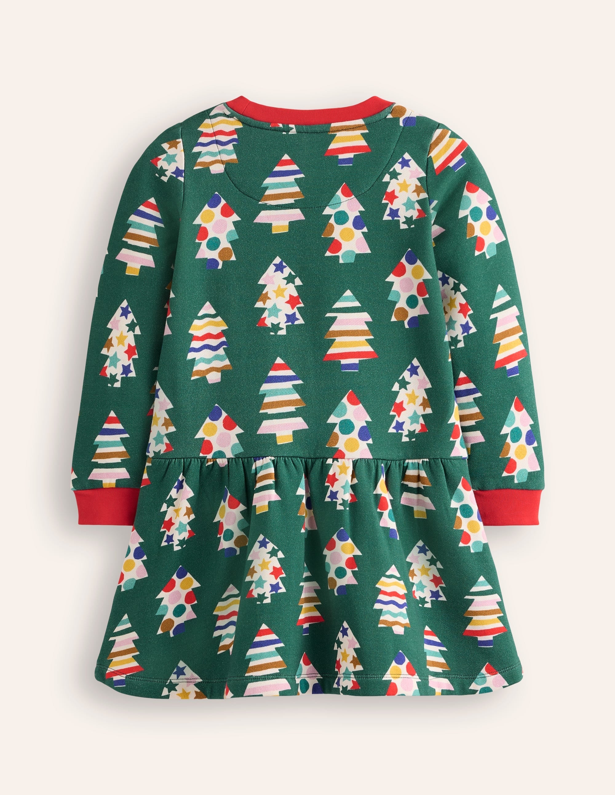 Cosy Printed Sweatshirt Dress-Jewel Green Christmas Trees - Image 2