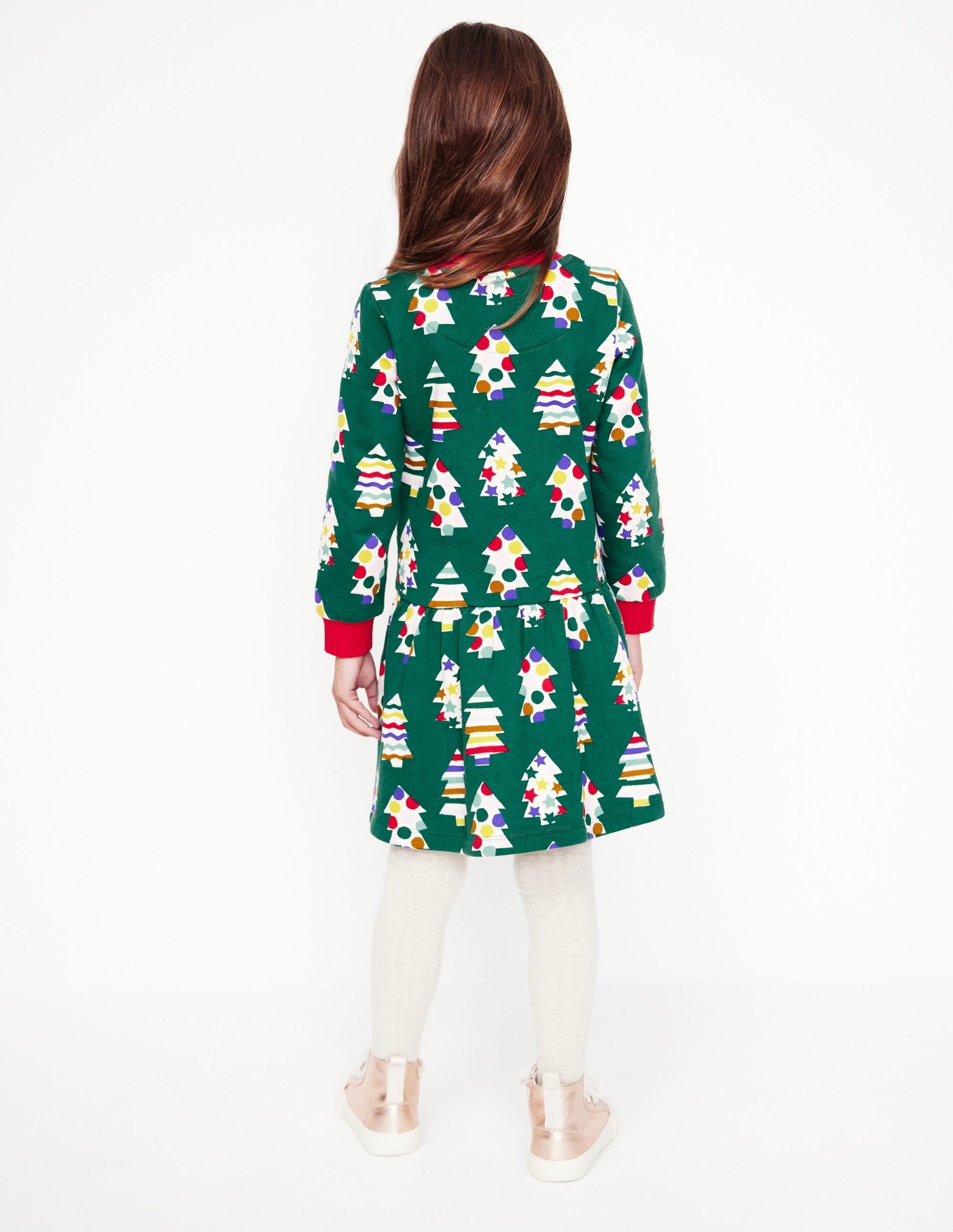 Cosy Printed Sweatshirt Dress-Jewel Green Christmas Trees - Image 8