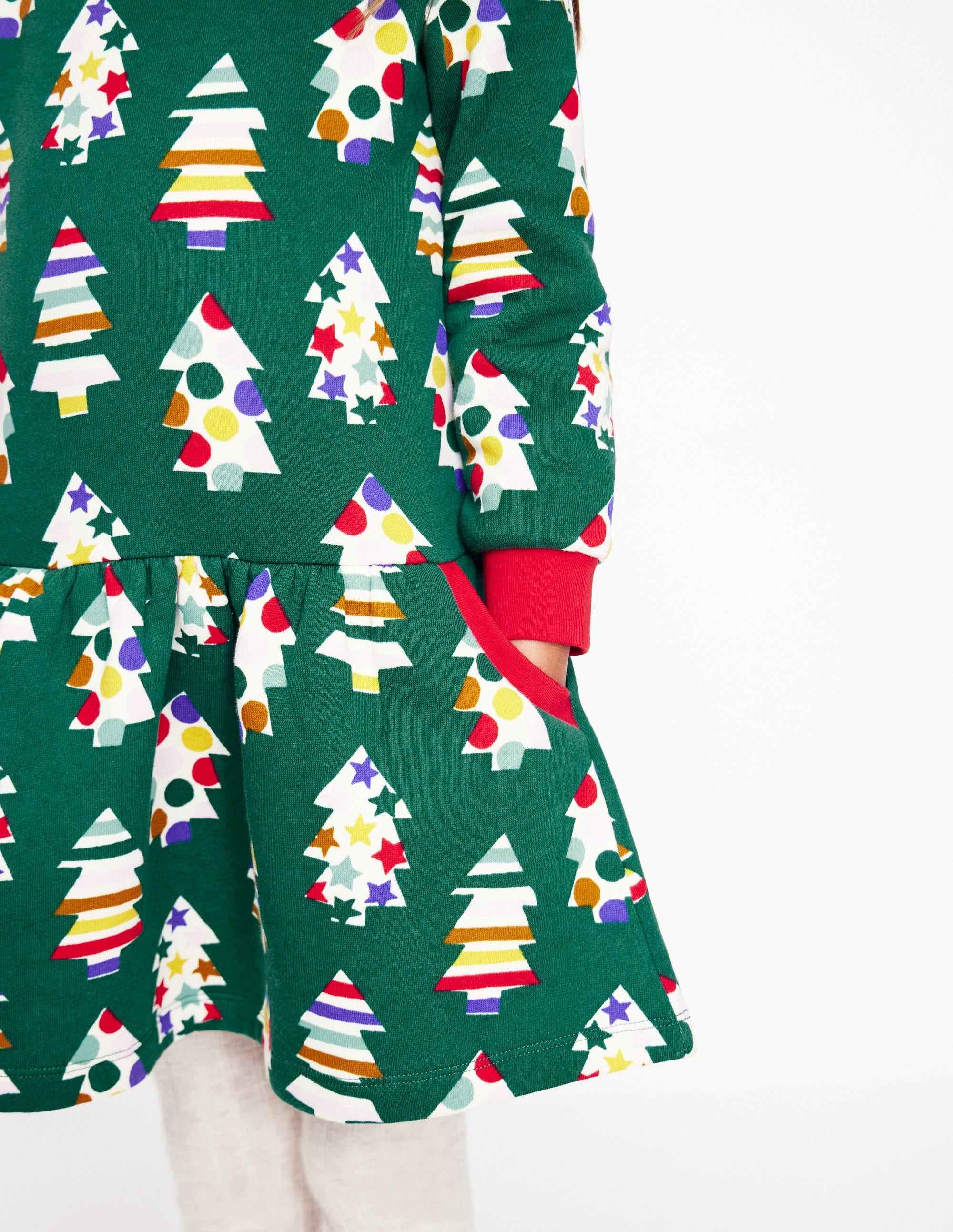 Cosy Printed Sweatshirt Dress-Jewel Green Christmas Trees - Image 10