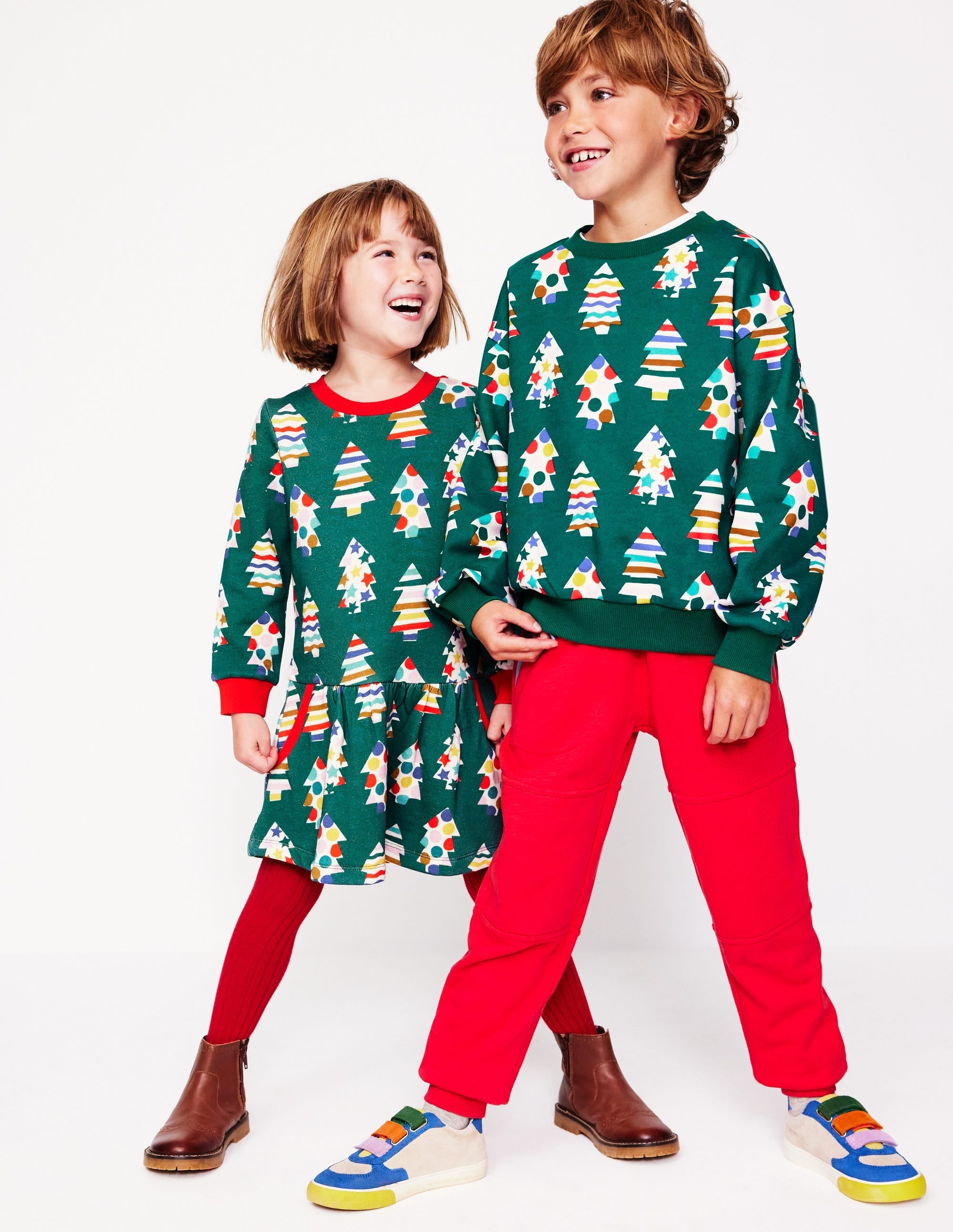 Cosy Printed Sweatshirt Dress-Jewel Green Christmas Trees - Image 4