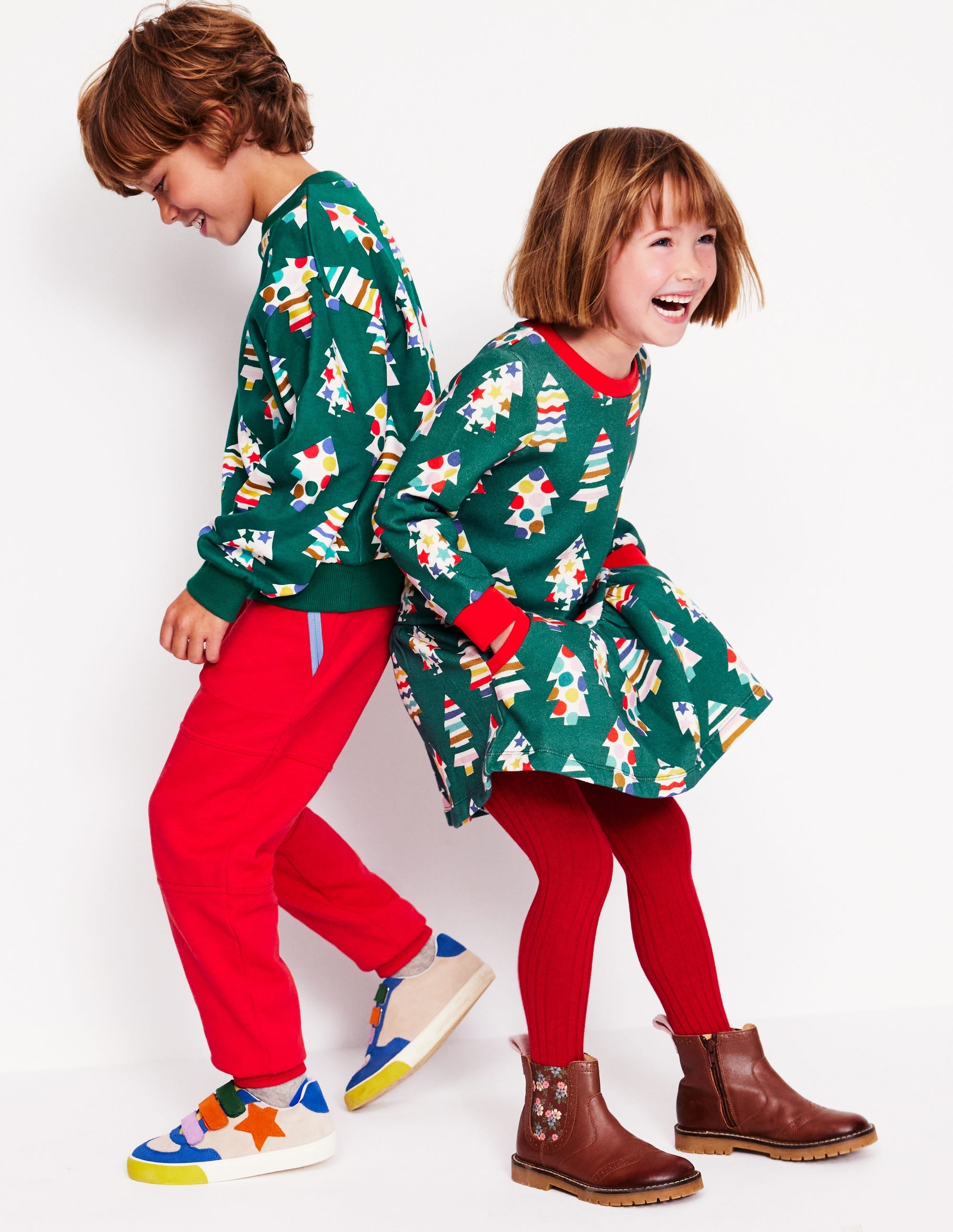 Cosy Printed Sweatshirt Dress-Jewel Green Christmas Trees - Image 6