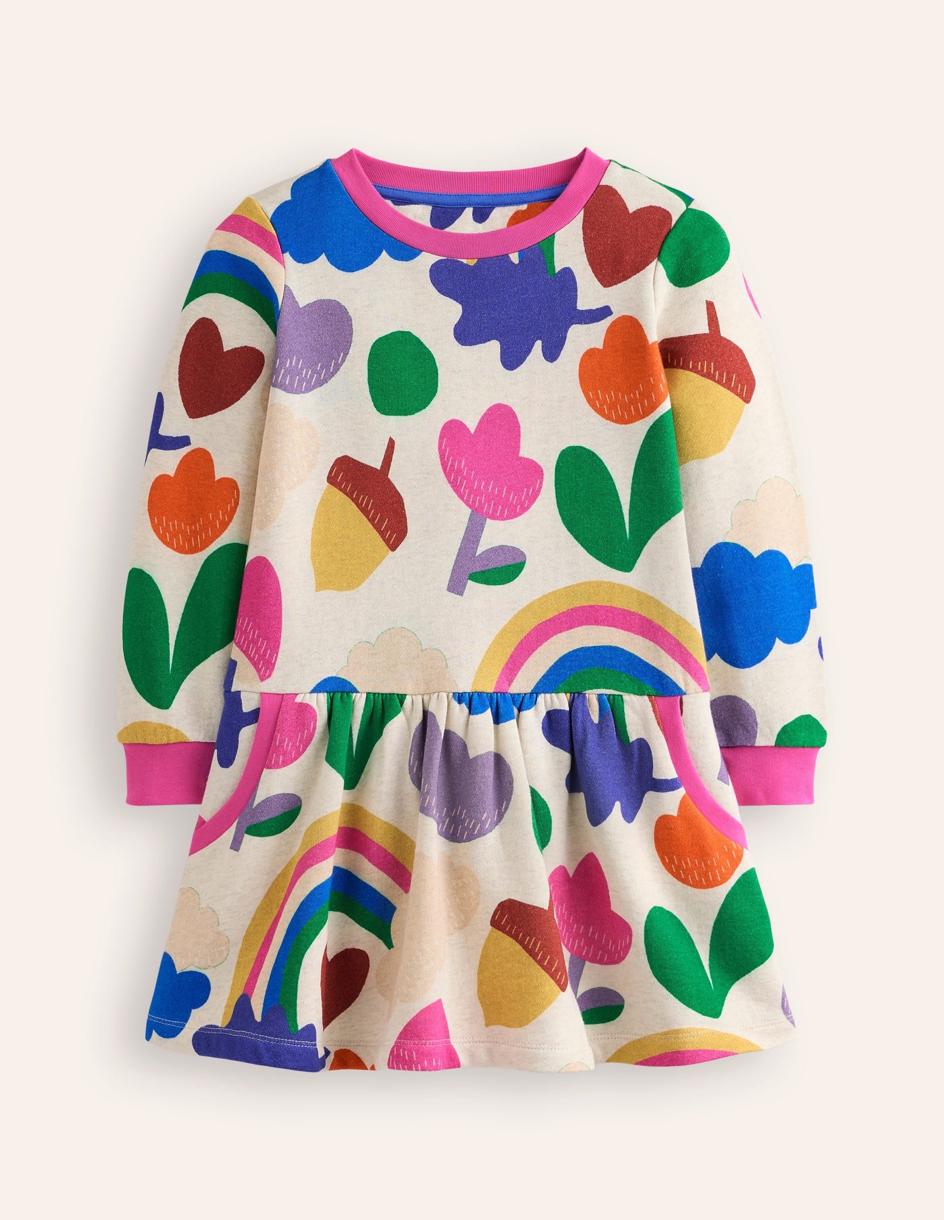 Cosy Printed Sweatshirt Dress-Multi Rainbow Collage-1