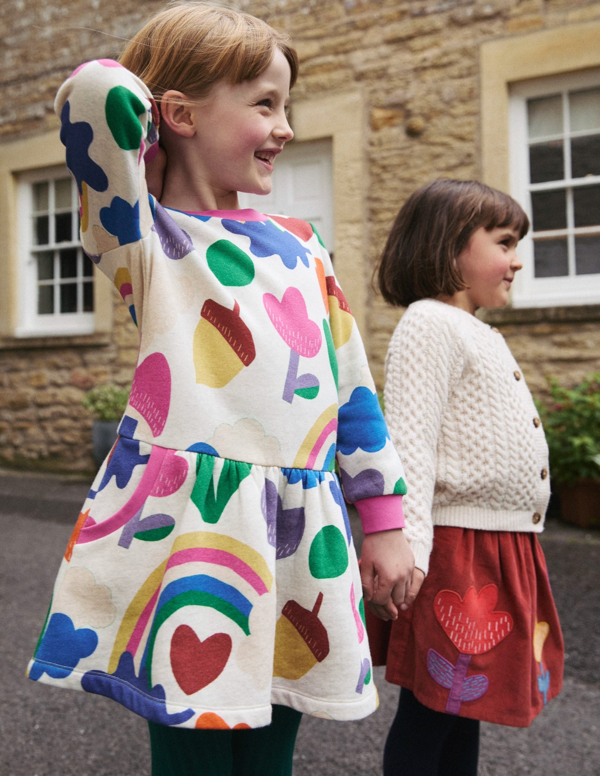 Cosy Printed Sweatshirt Dress-Multi Rainbow Collage-4