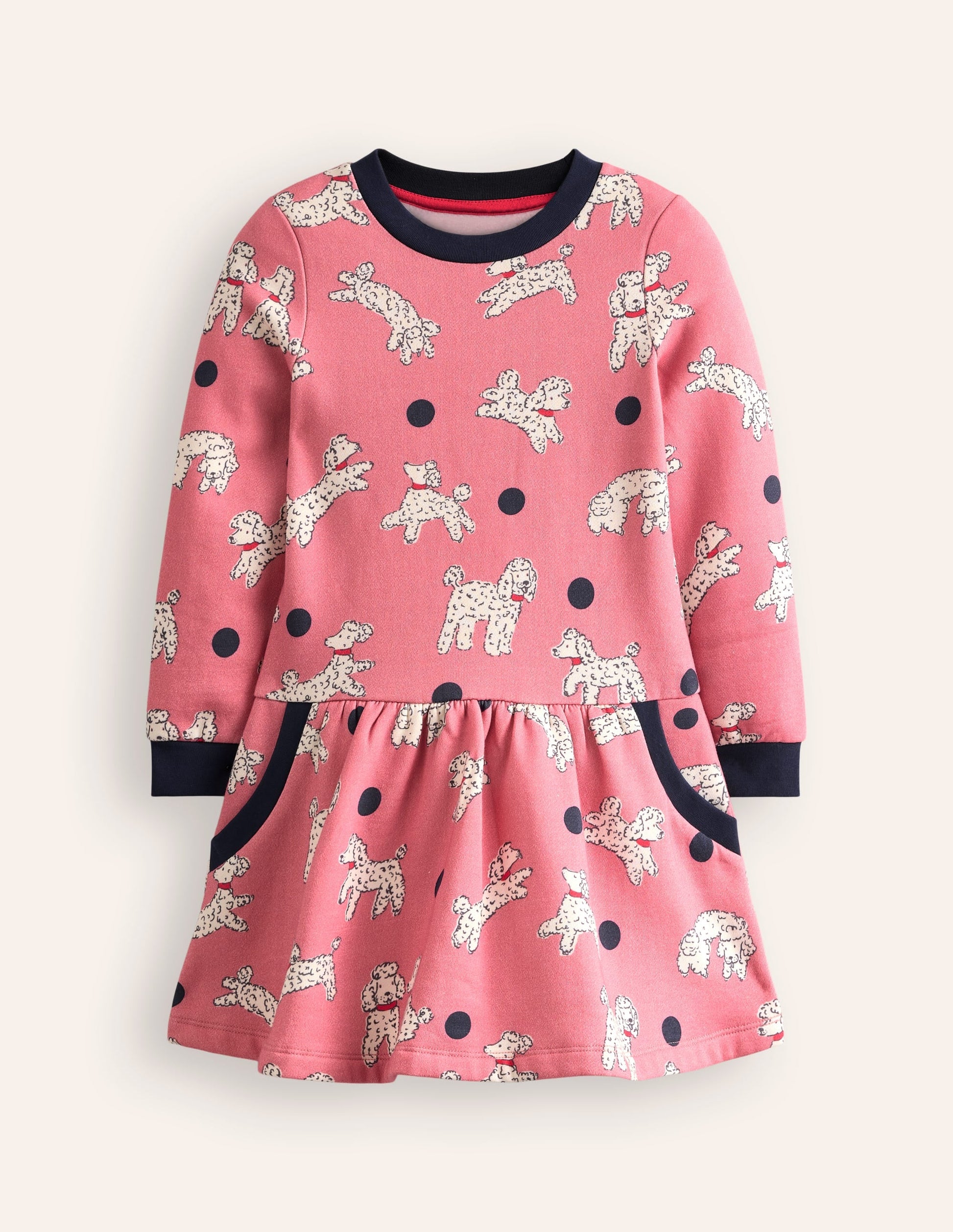 Cosy Printed Sweatshirt Dress-Almond Pink Poodles-1