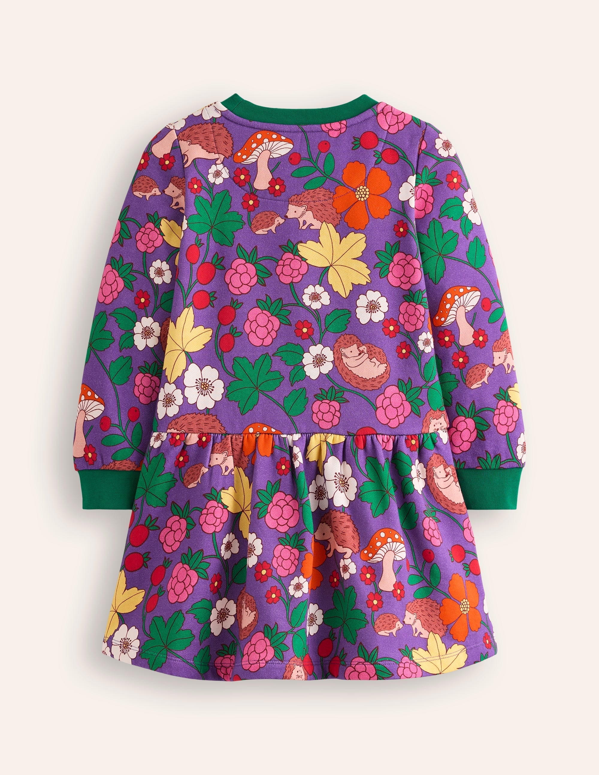 Cosy Printed Sweatshirt Dress-Pansy Purple Hedgehogs - Image 2