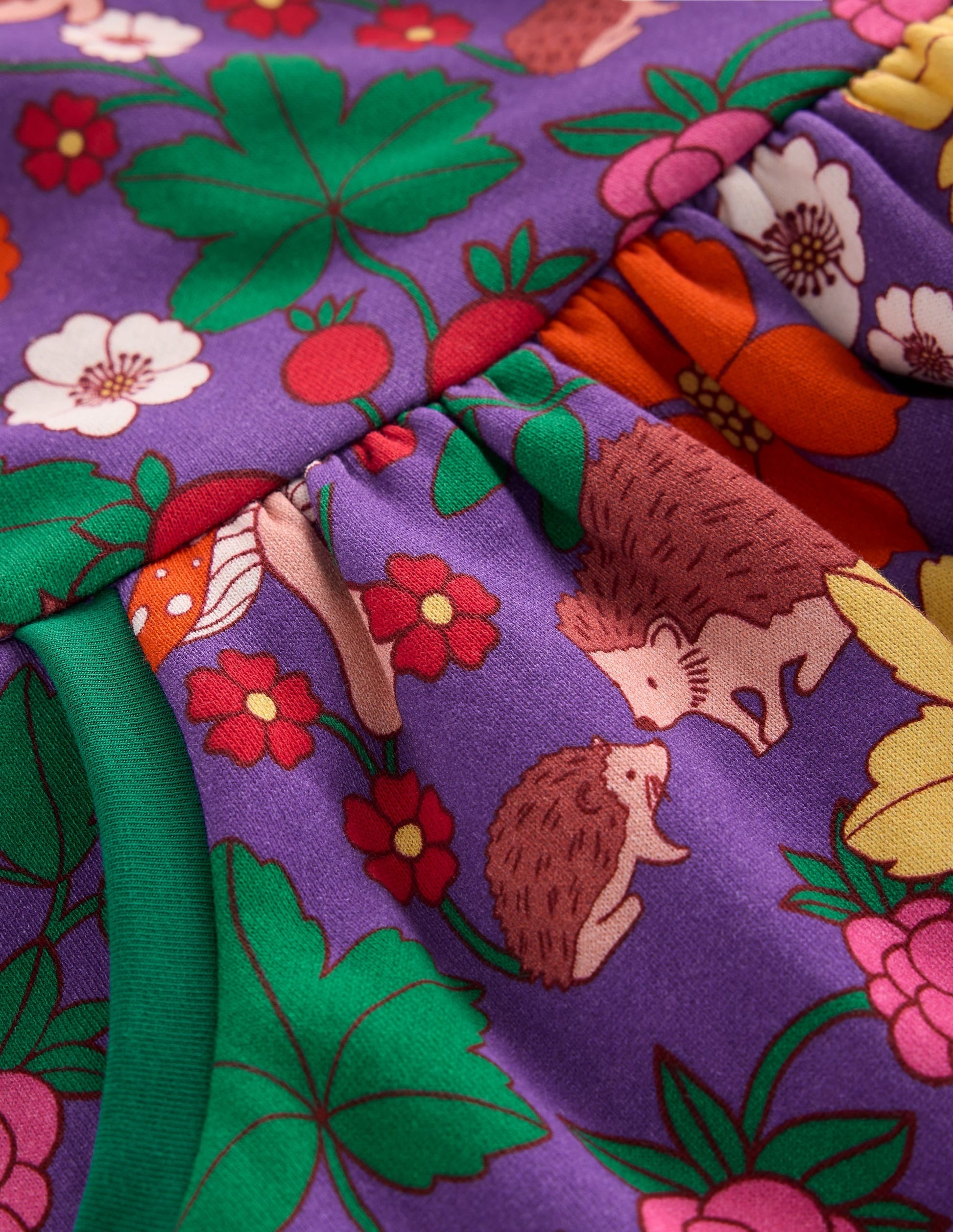 Cosy Printed Sweatshirt Dress-Pansy Purple Hedgehogs-3