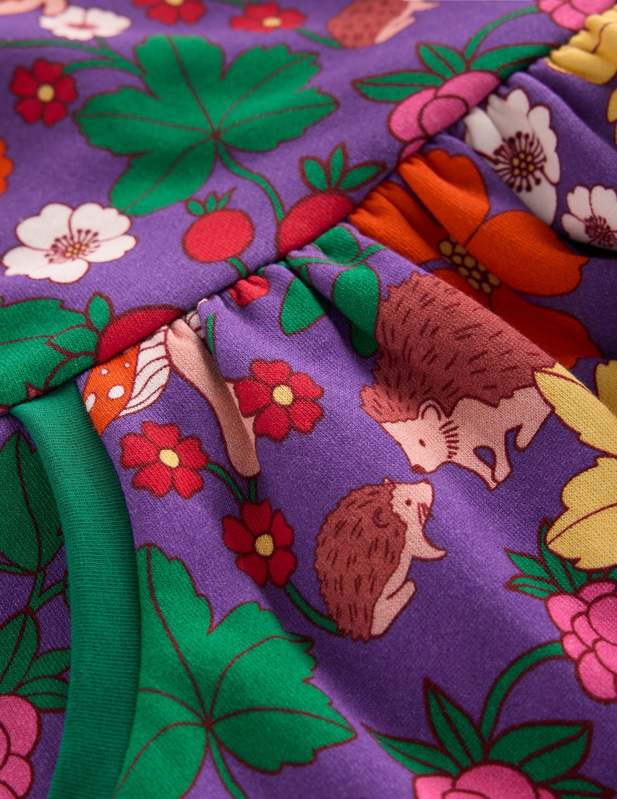 Cosy Printed Sweatshirt Dress-Pansy Purple Hedgehogs - Image 3
