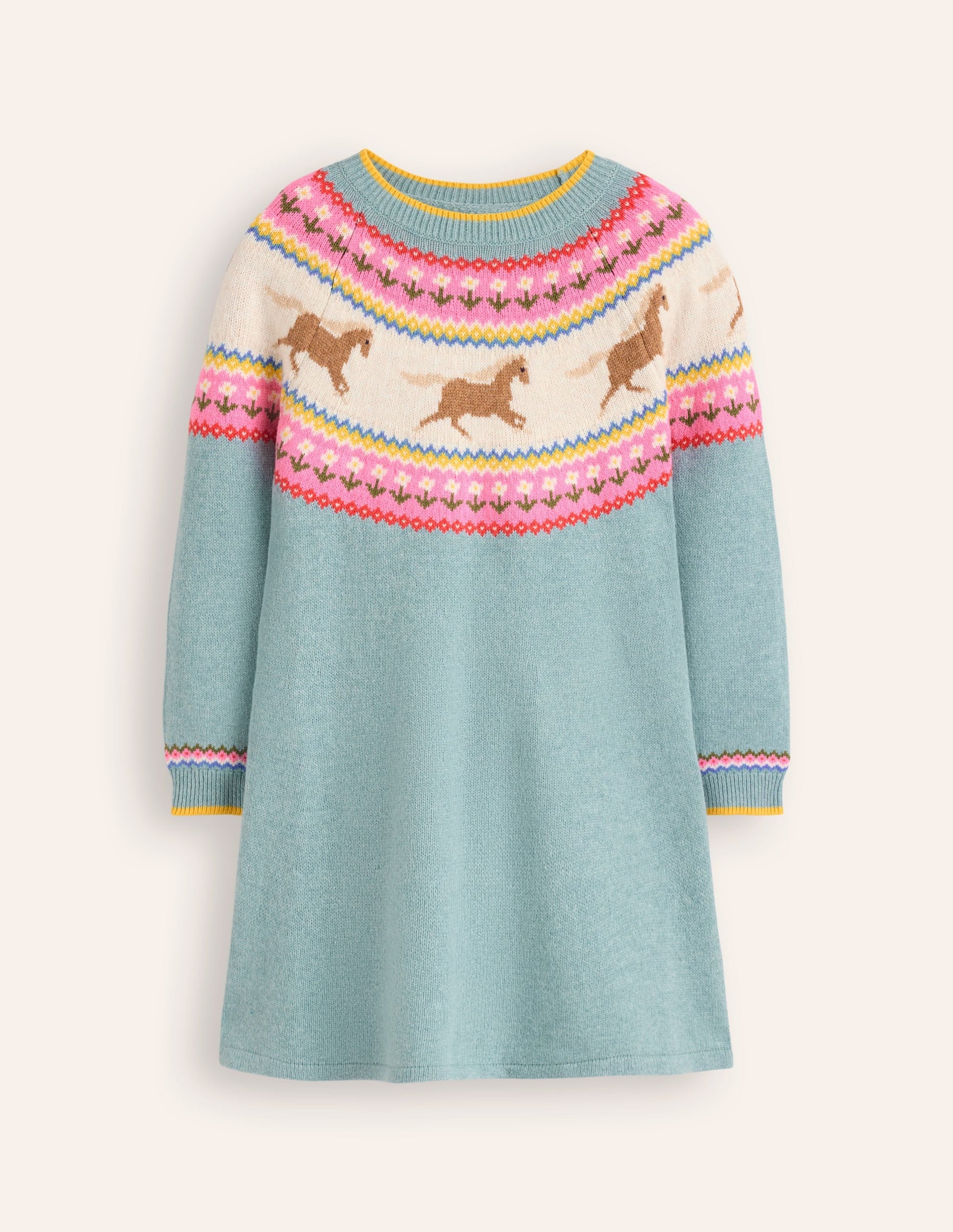 Minnie Fair Isle Jumper Dress-Seamist Marl Horses-1