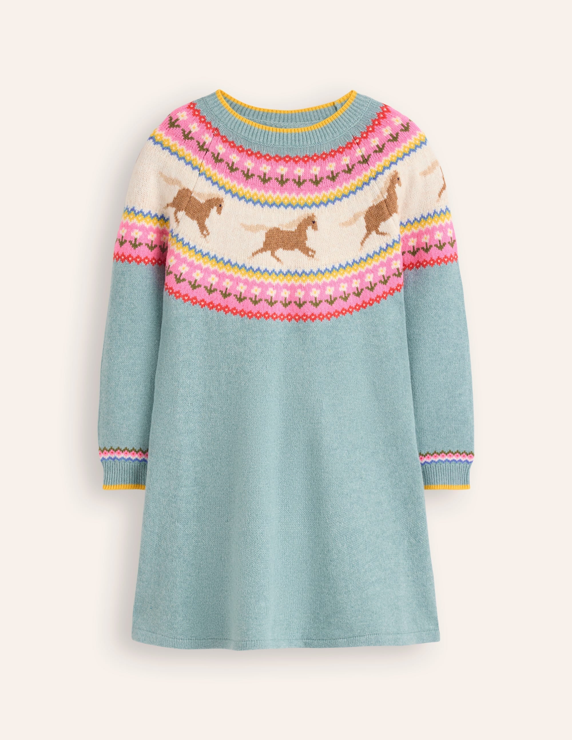 Minnie Fair Isle Jumper Dress-Seamist Marl Horses - Image 1