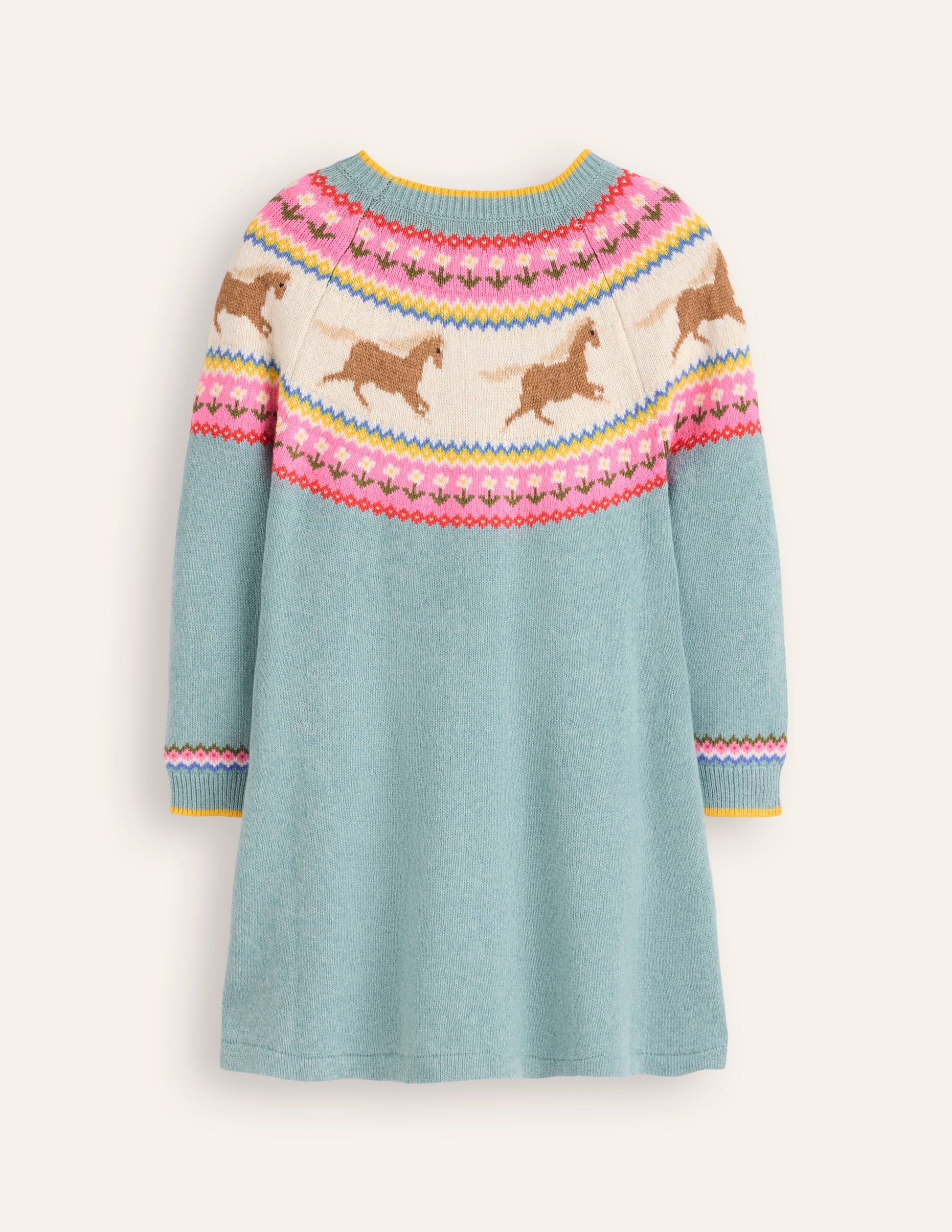 Minnie Fair Isle Jumper Dress-Seamist Marl Horses-2