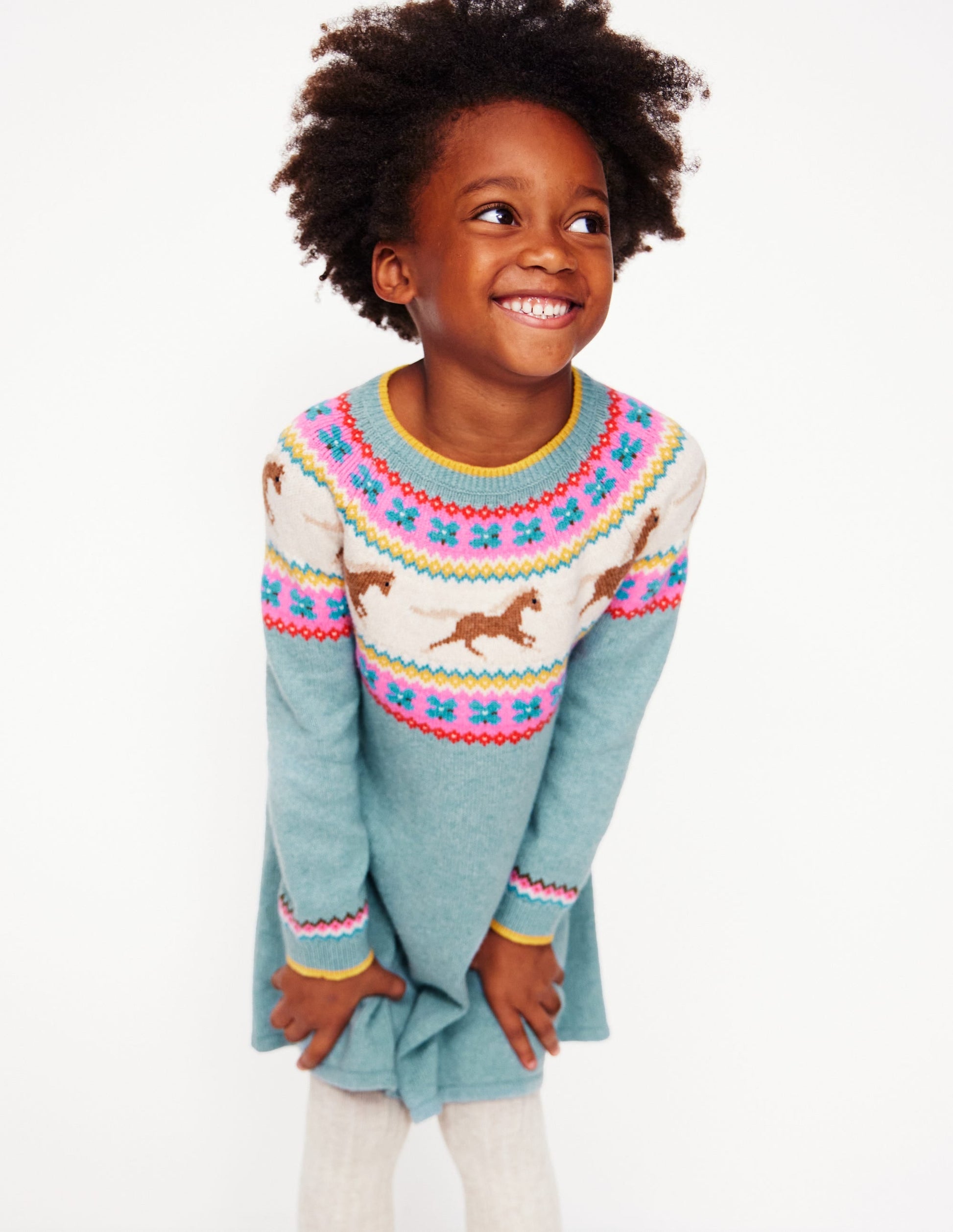 Minnie Fair Isle Jumper Dress-Seamist Marl Horses-5