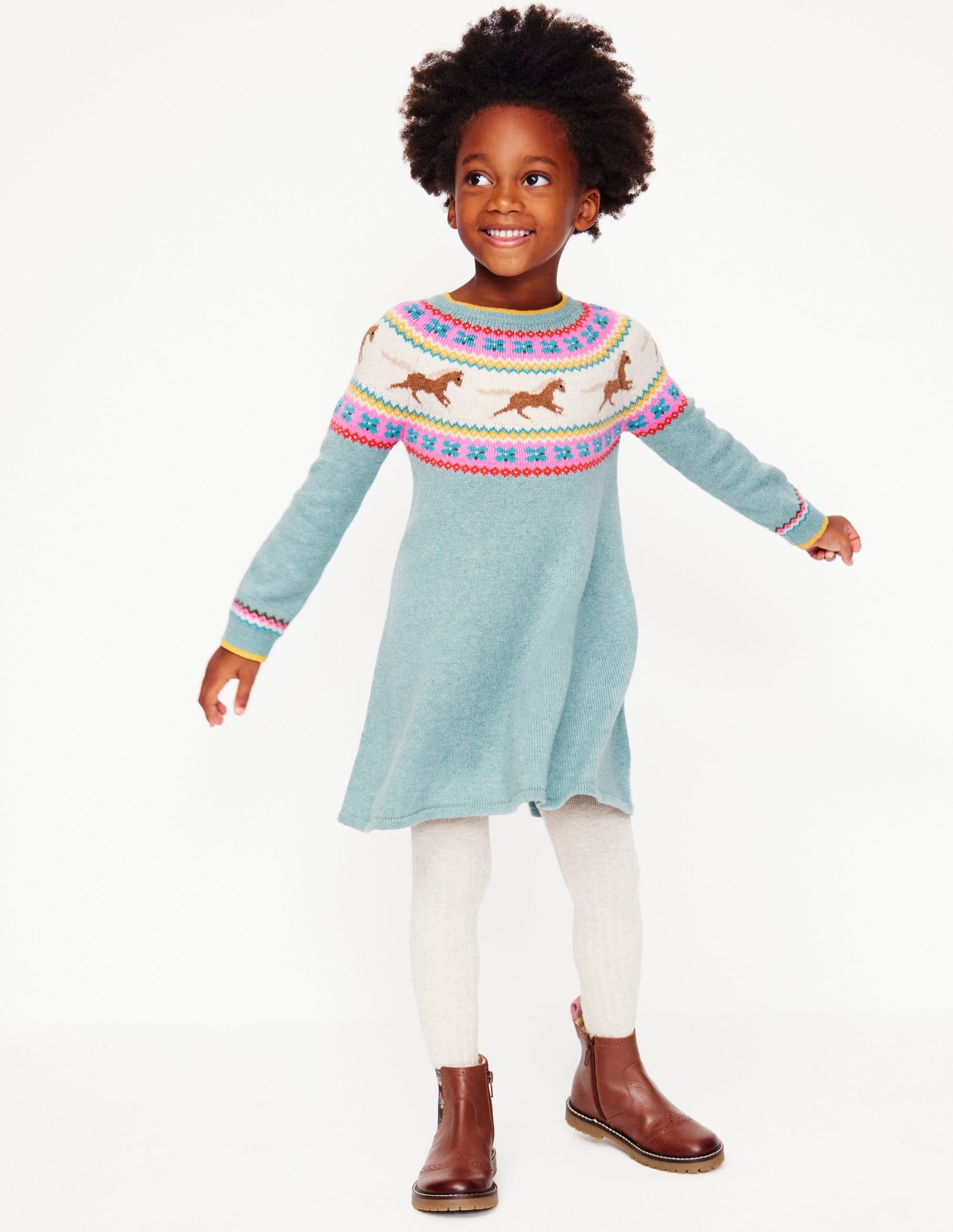 Minnie Fair Isle Jumper Dress-Seamist Marl Horses - Image 6