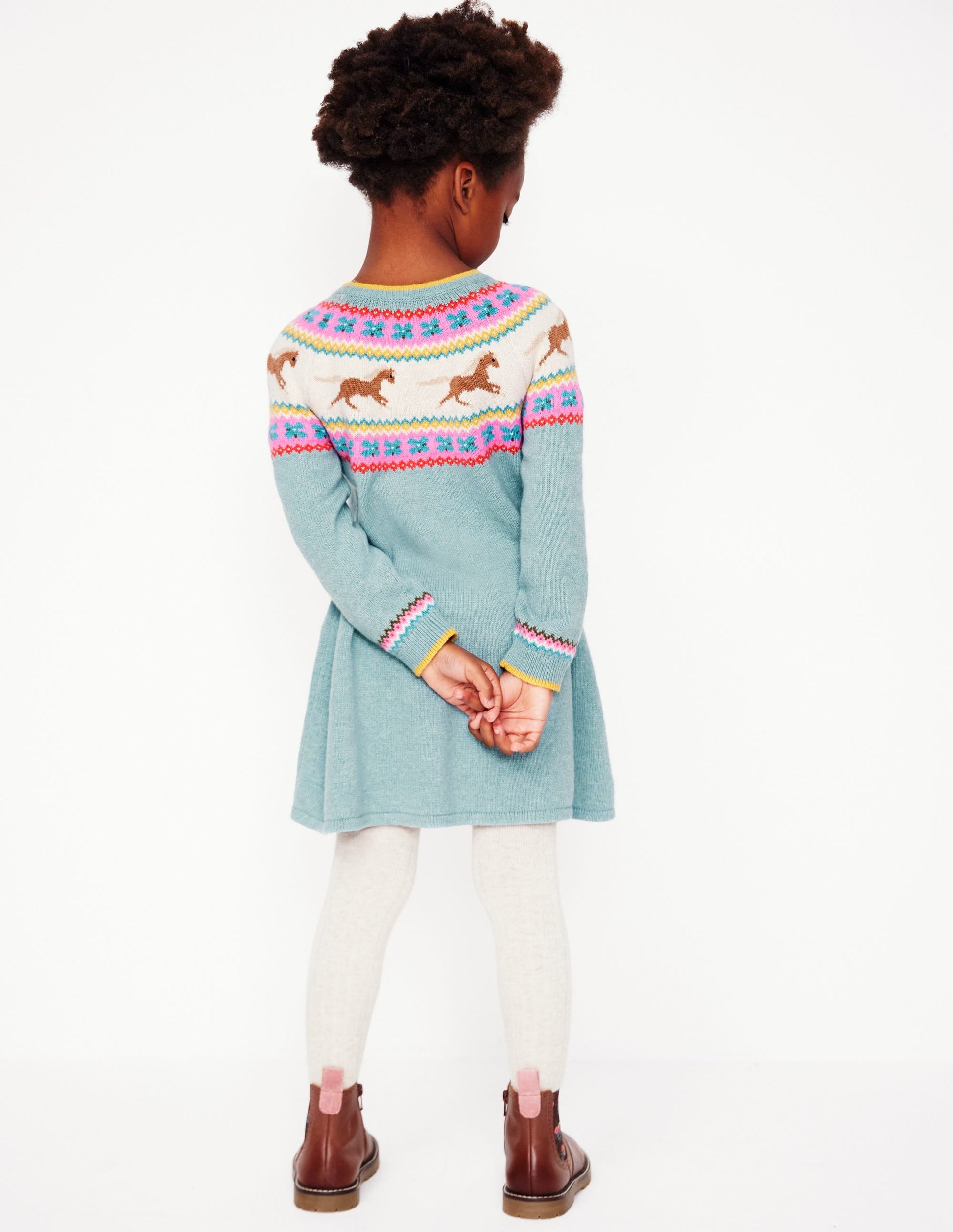Minnie Fair Isle Jumper Dress-Seamist Marl Horses-7