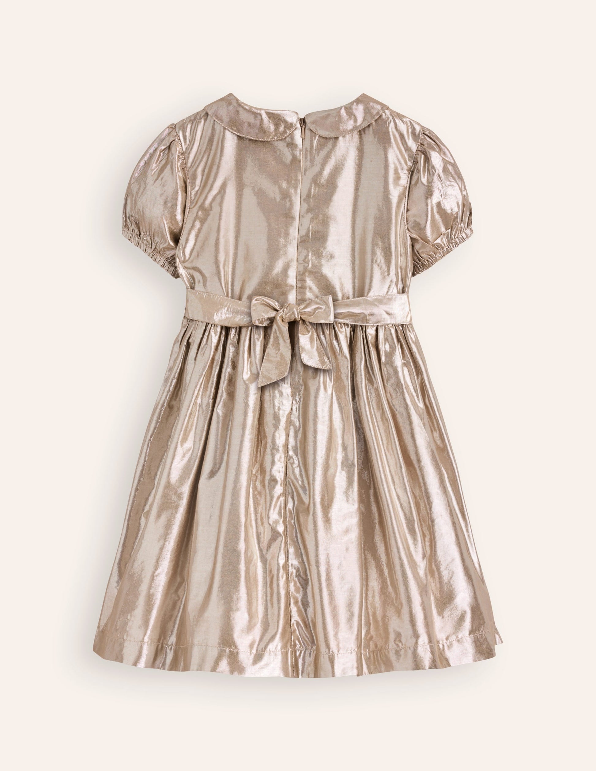 Metallic Smocked Party Dress-Gold-2