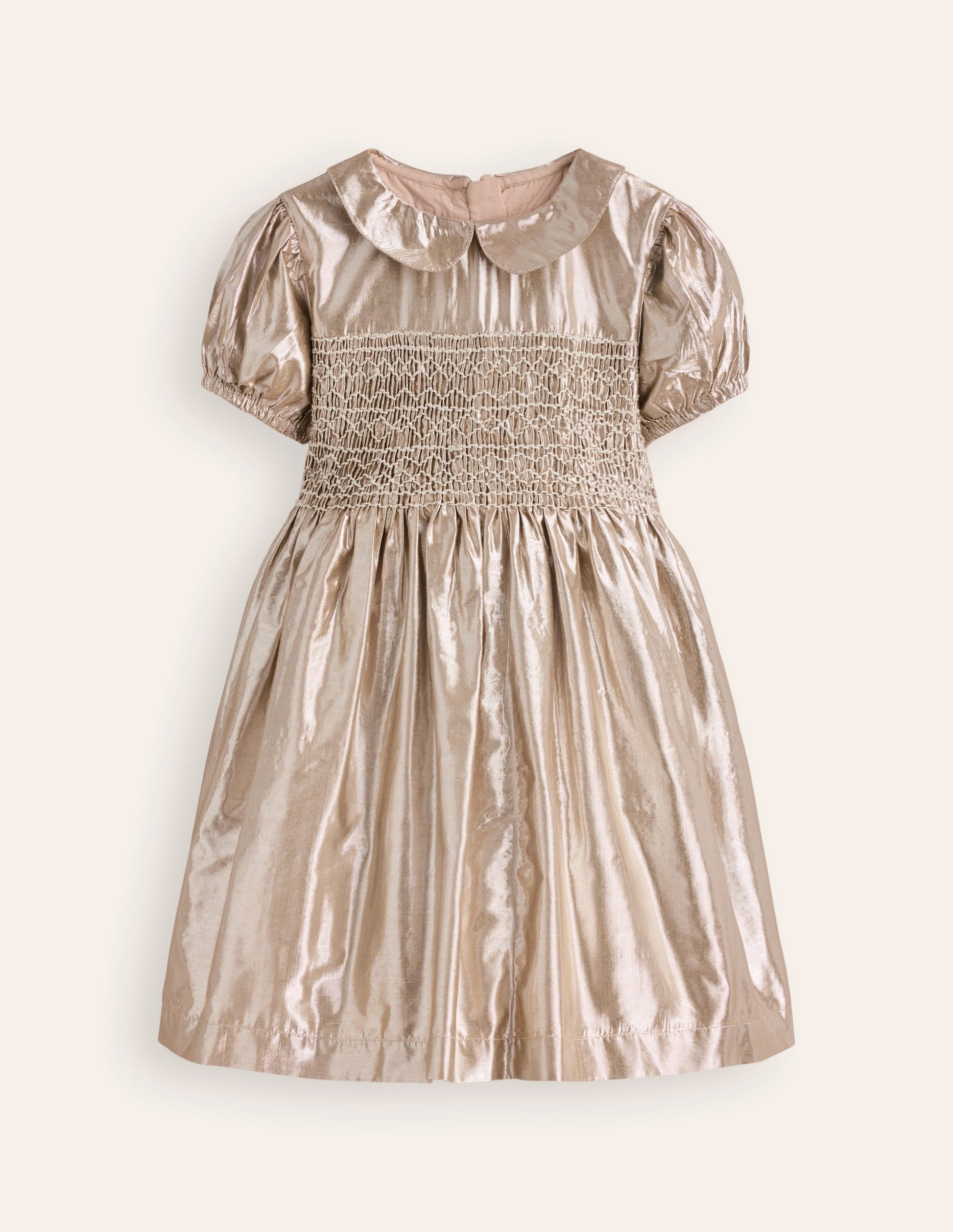 Metallic Smocked Party Dress-Gold-1