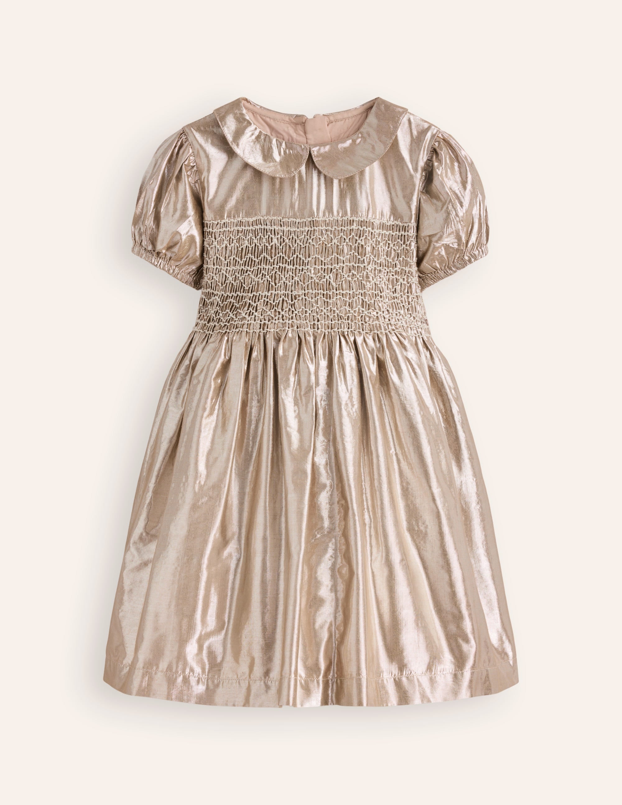 Metallic Smocked Party Dress-Gold - Image 1